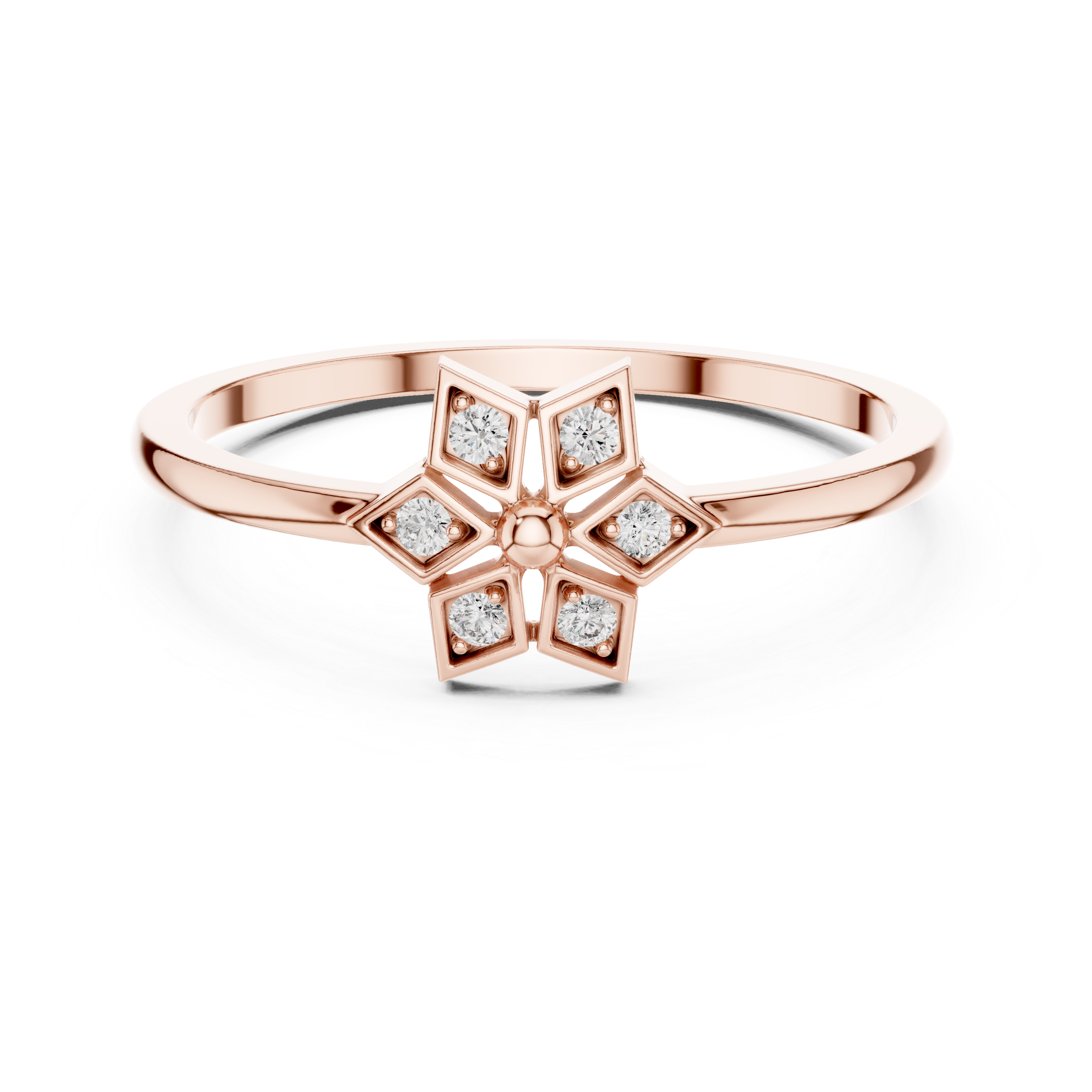 Diamond Star Flower Ring – Geometric Floral Cluster Minimalist Ring