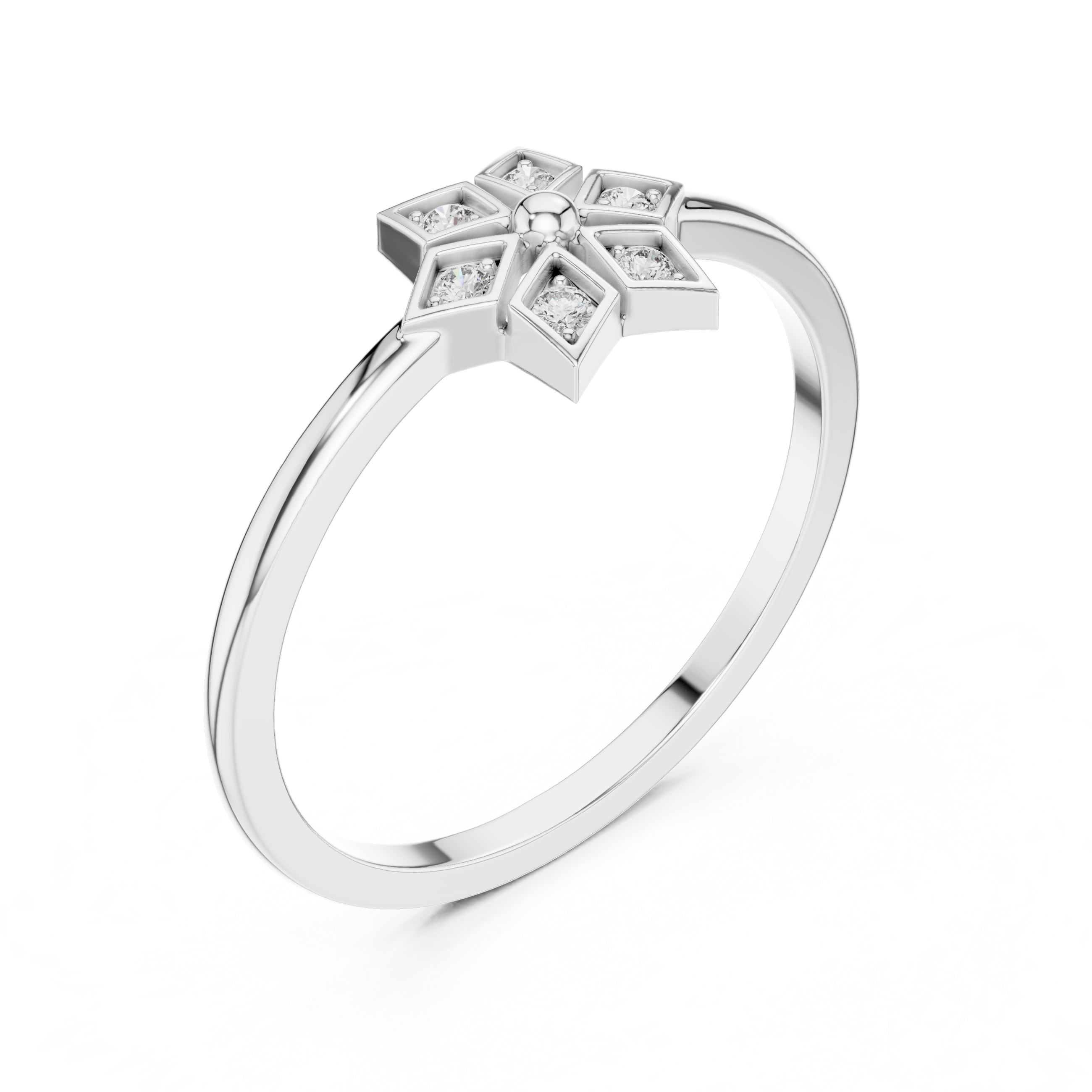 Diamond Star Flower Ring – Geometric Floral Cluster Minimalist Ring
