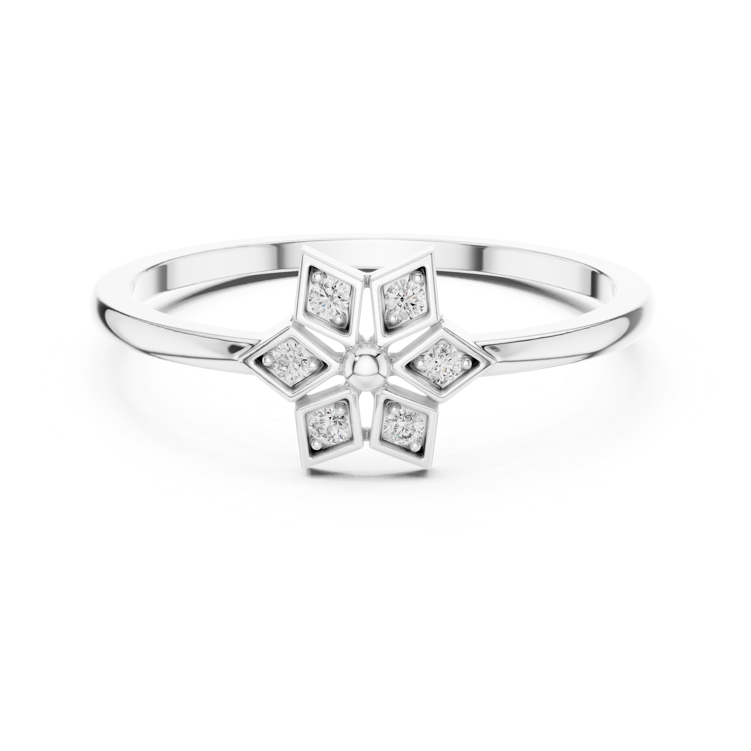 Diamond Star Flower Ring – Geometric Floral Cluster Minimalist Ring