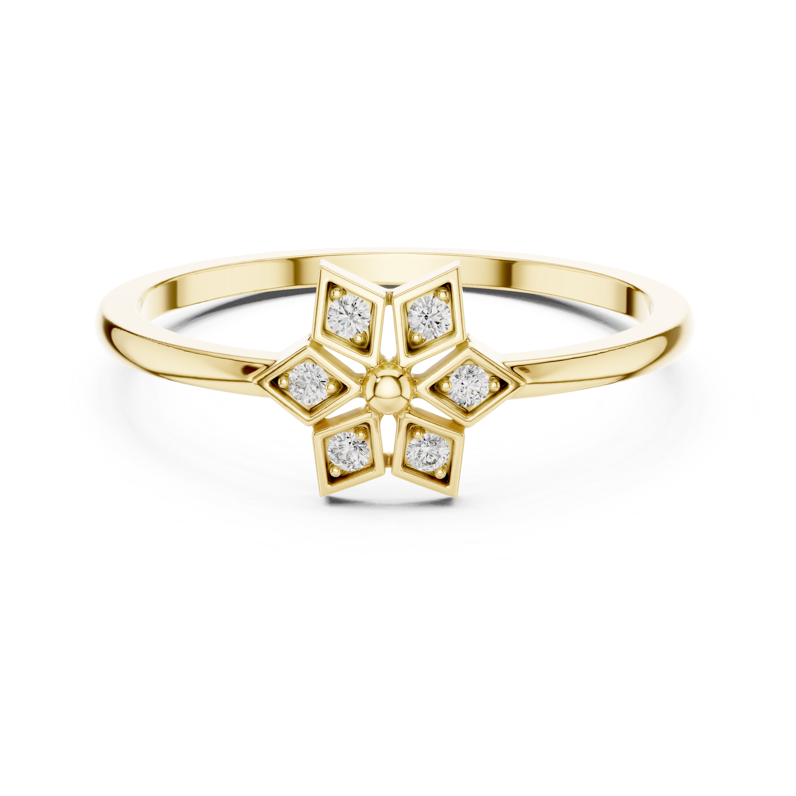 Diamond Star Flower Ring – Geometric Floral Cluster Minimalist Ring