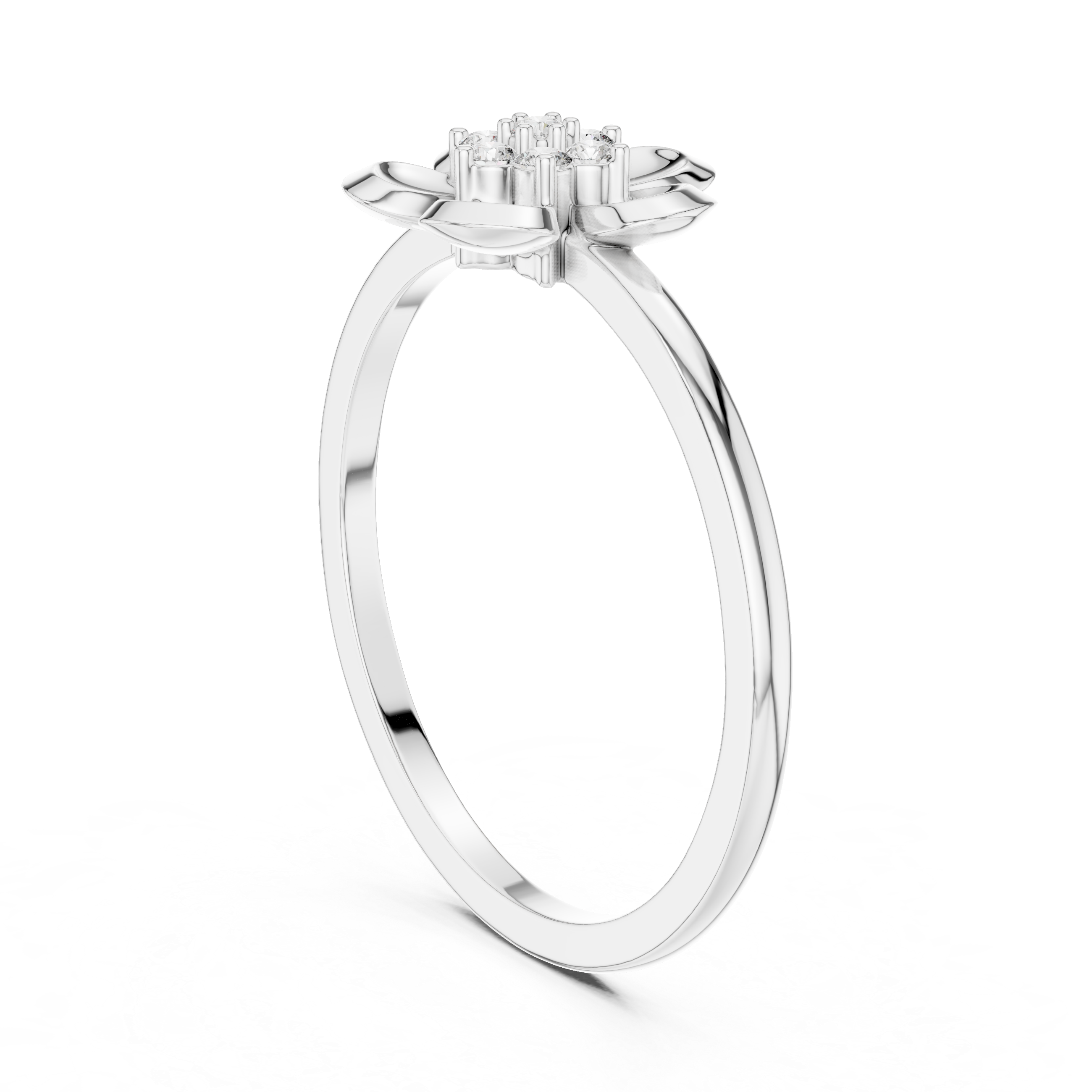 Diamond Flower Cluster Ring – Minimalist Floral Solitaire Design