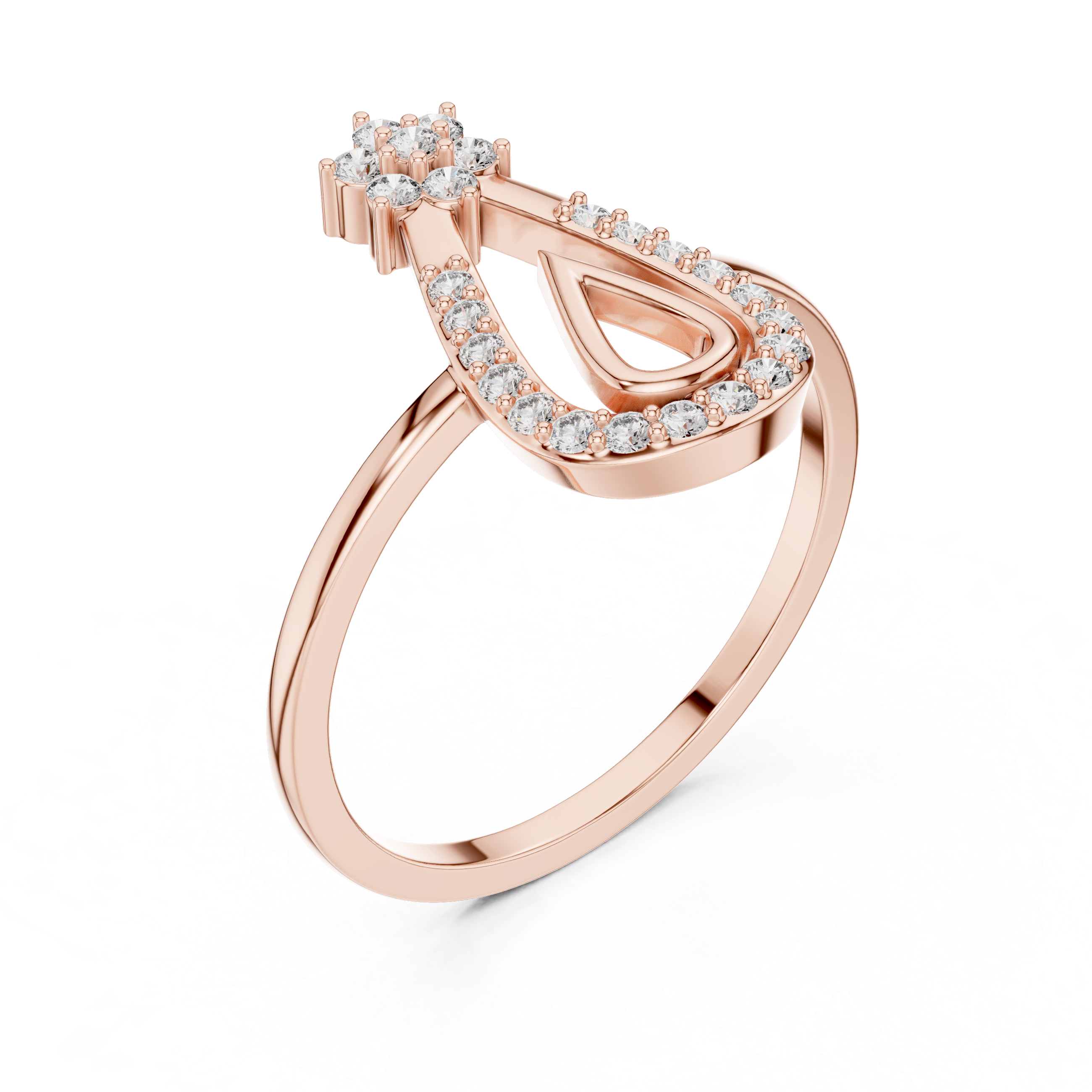 Diamond Teardrop Halo Ring – Floral Cluster Open Drop Design