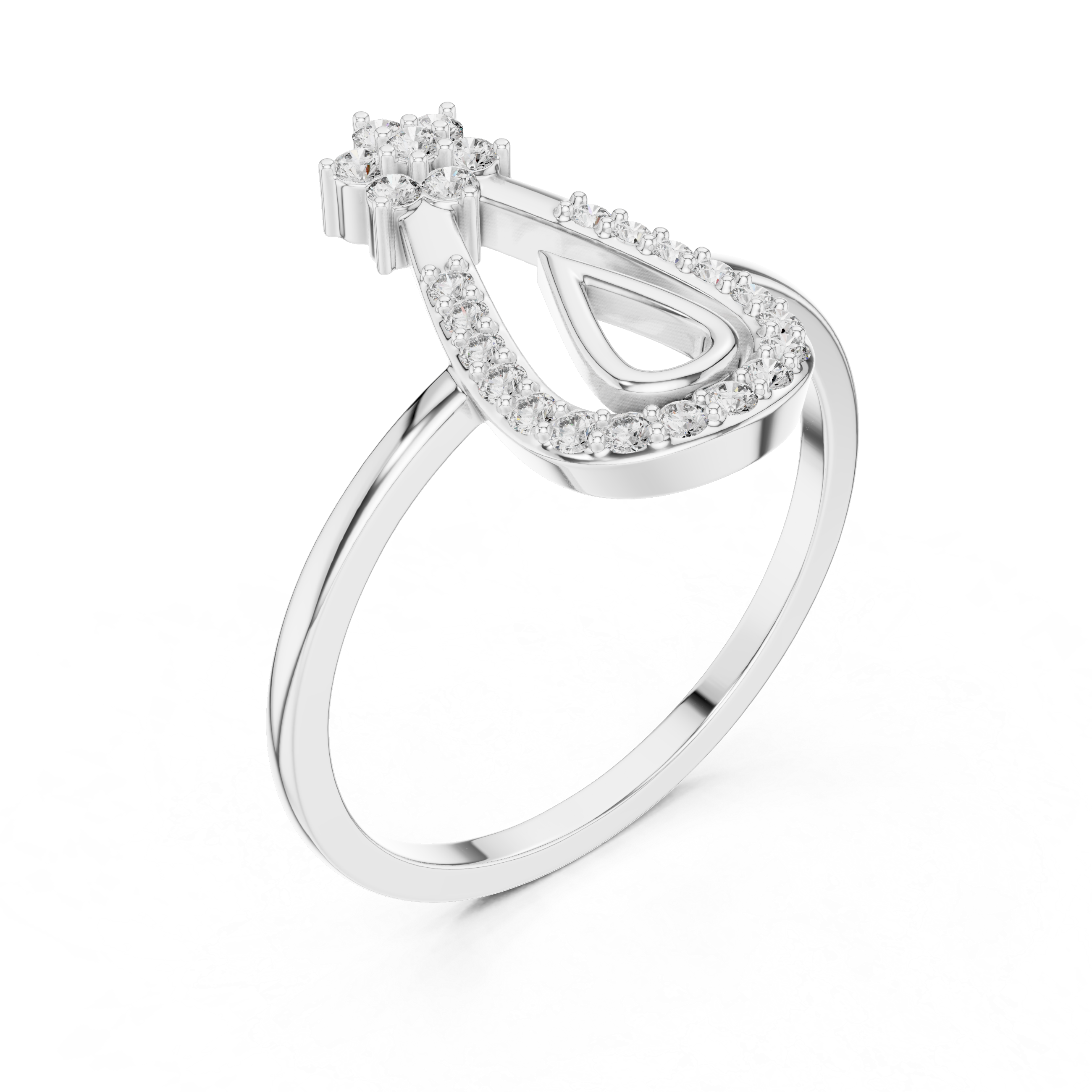 Diamond Teardrop Halo Ring – Floral Cluster Open Drop Design