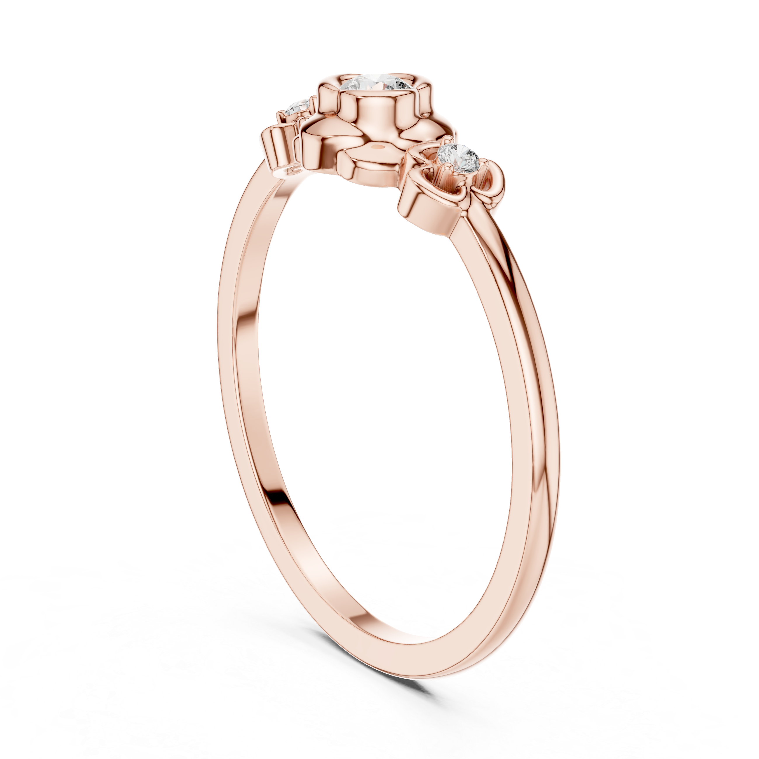 Vintage Three-Stone Diamond Ring – Floral Bezel Set Promise Ring