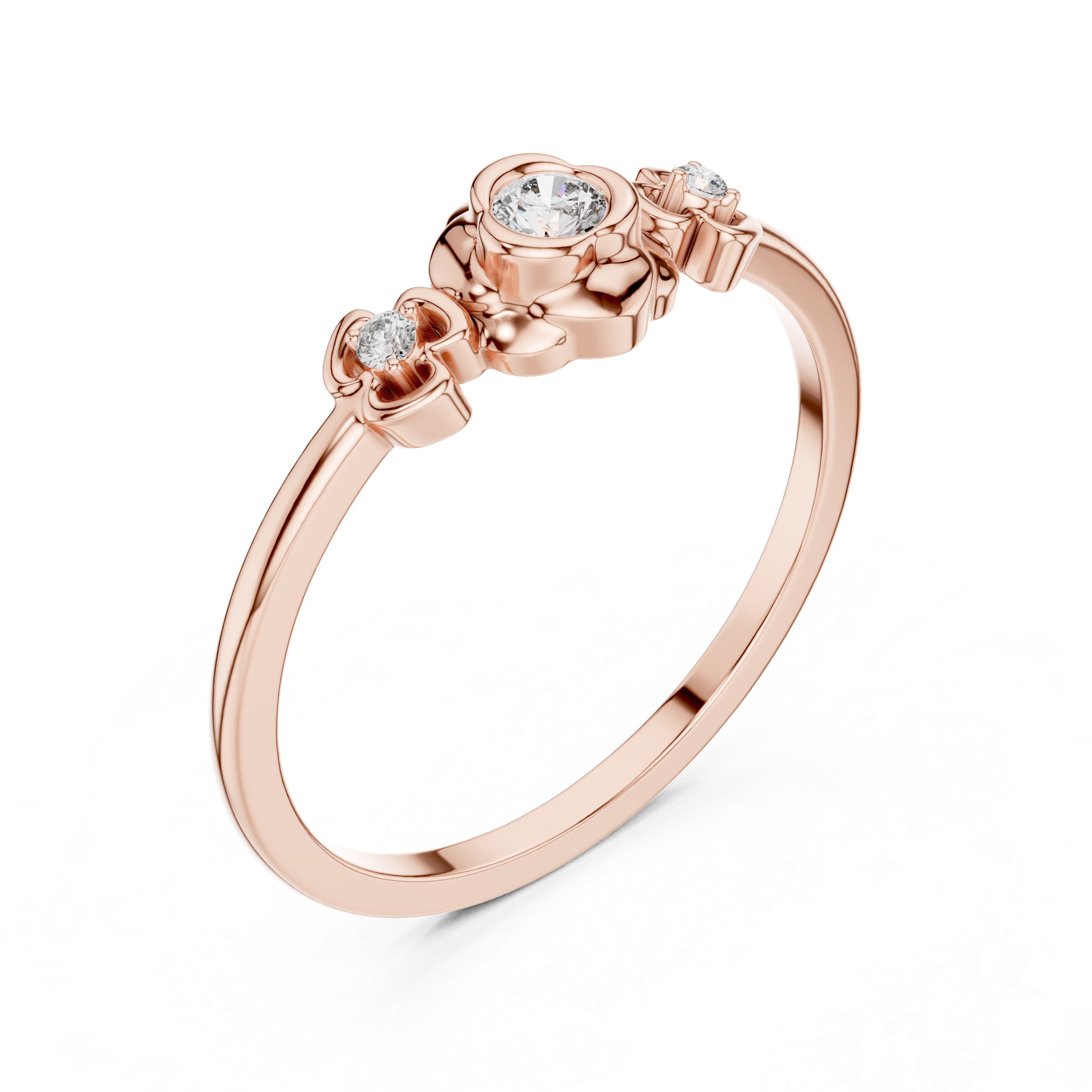 Vintage Three-Stone Diamond Ring – Floral Bezel Set Promise Ring