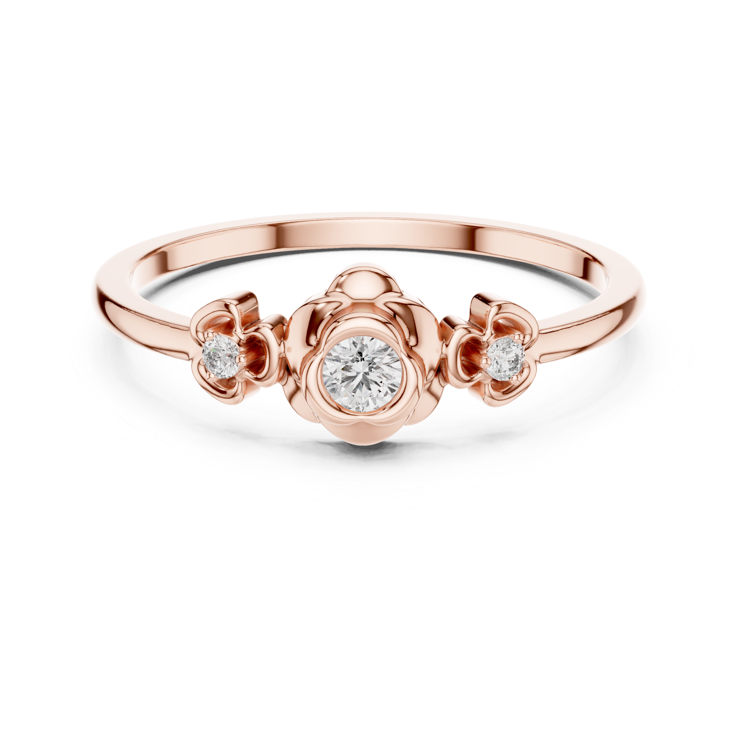 Vintage Three-Stone Diamond Ring – Floral Bezel Set Promise Ring