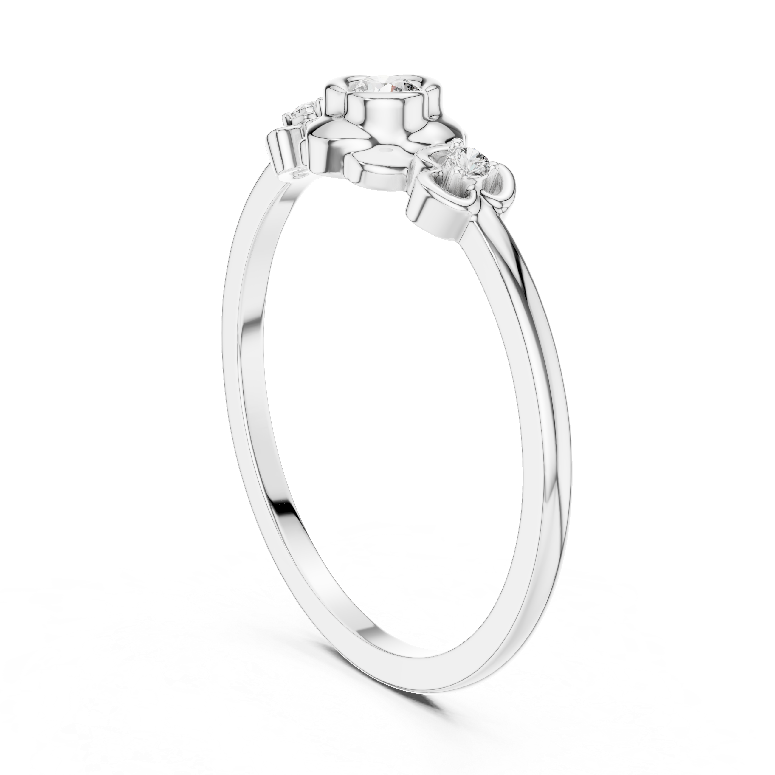 Vintage Three-Stone Diamond Ring – Floral Bezel Set Promise Ring