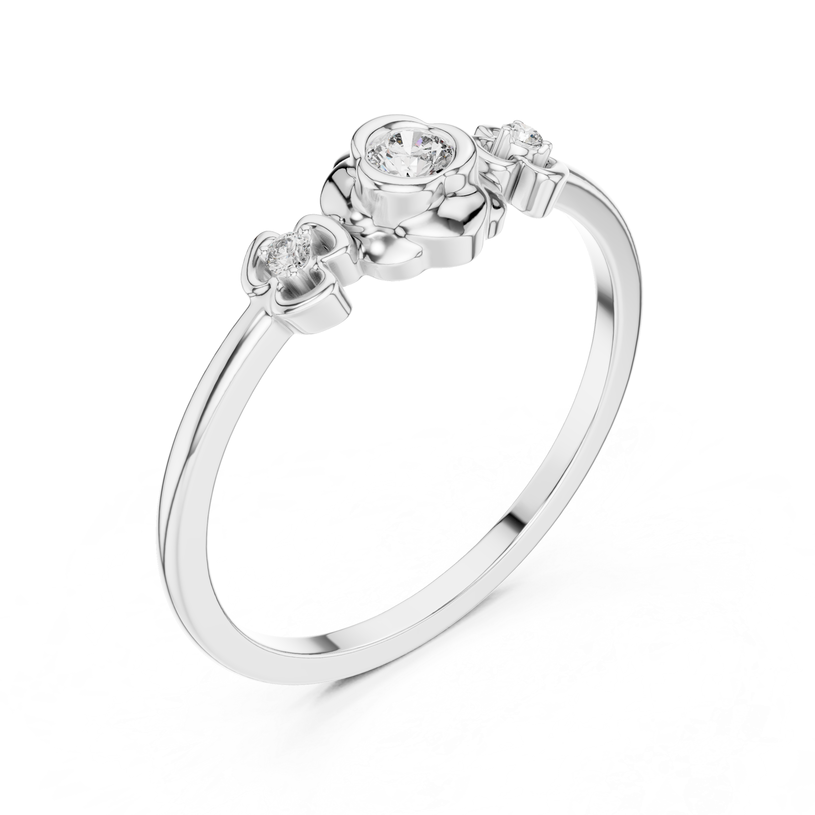 Vintage Three-Stone Diamond Ring – Floral Bezel Set Promise Ring