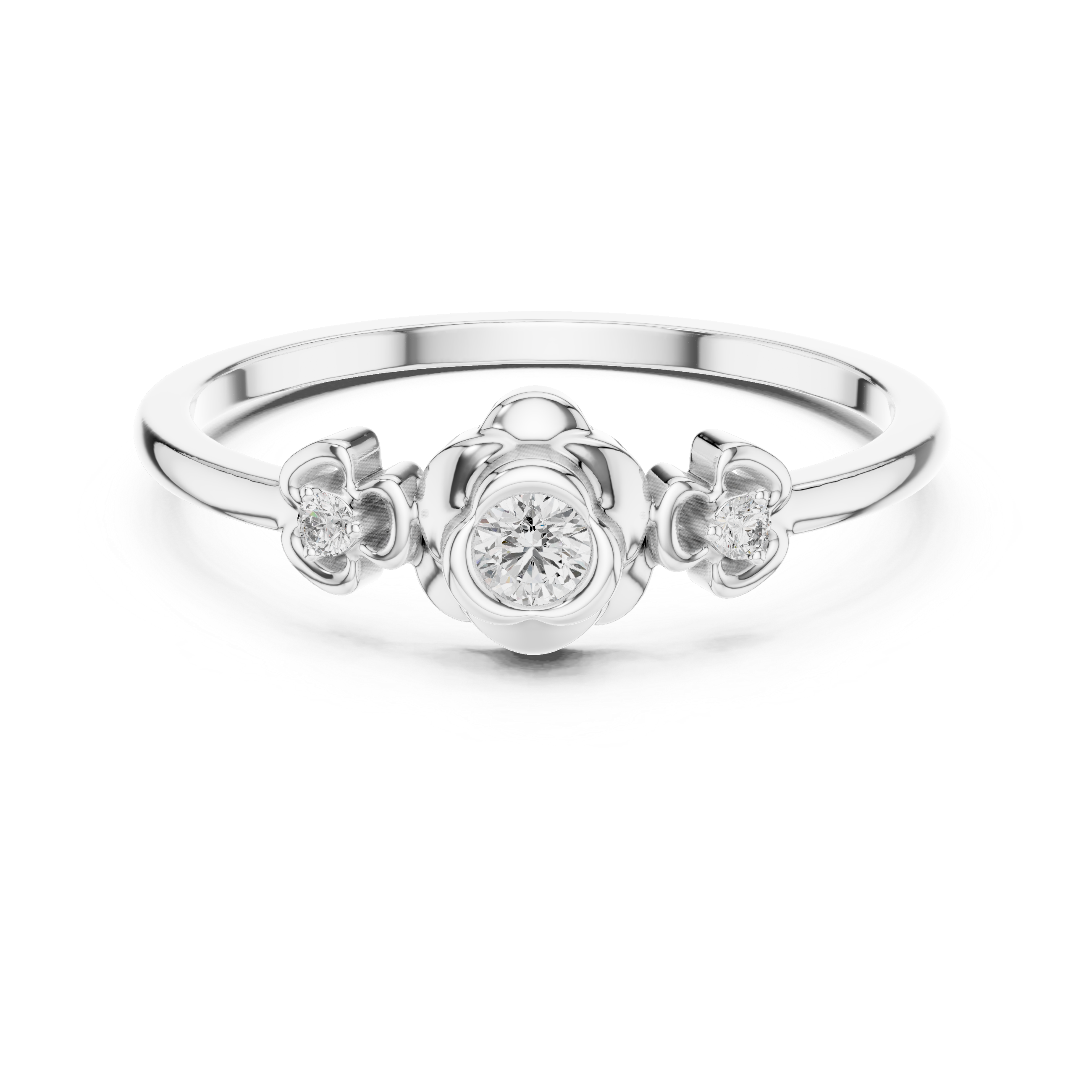 Vintage Three-Stone Diamond Ring – Floral Bezel Set Promise Ring