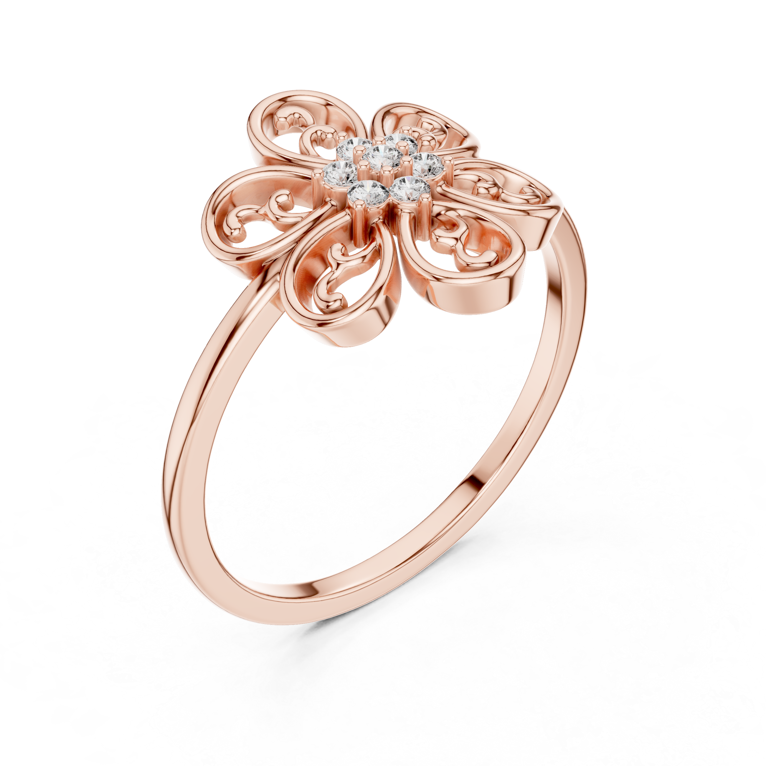 Vintage Floral Diamond Ring – Openwork Filigree Flower Statement Ring
