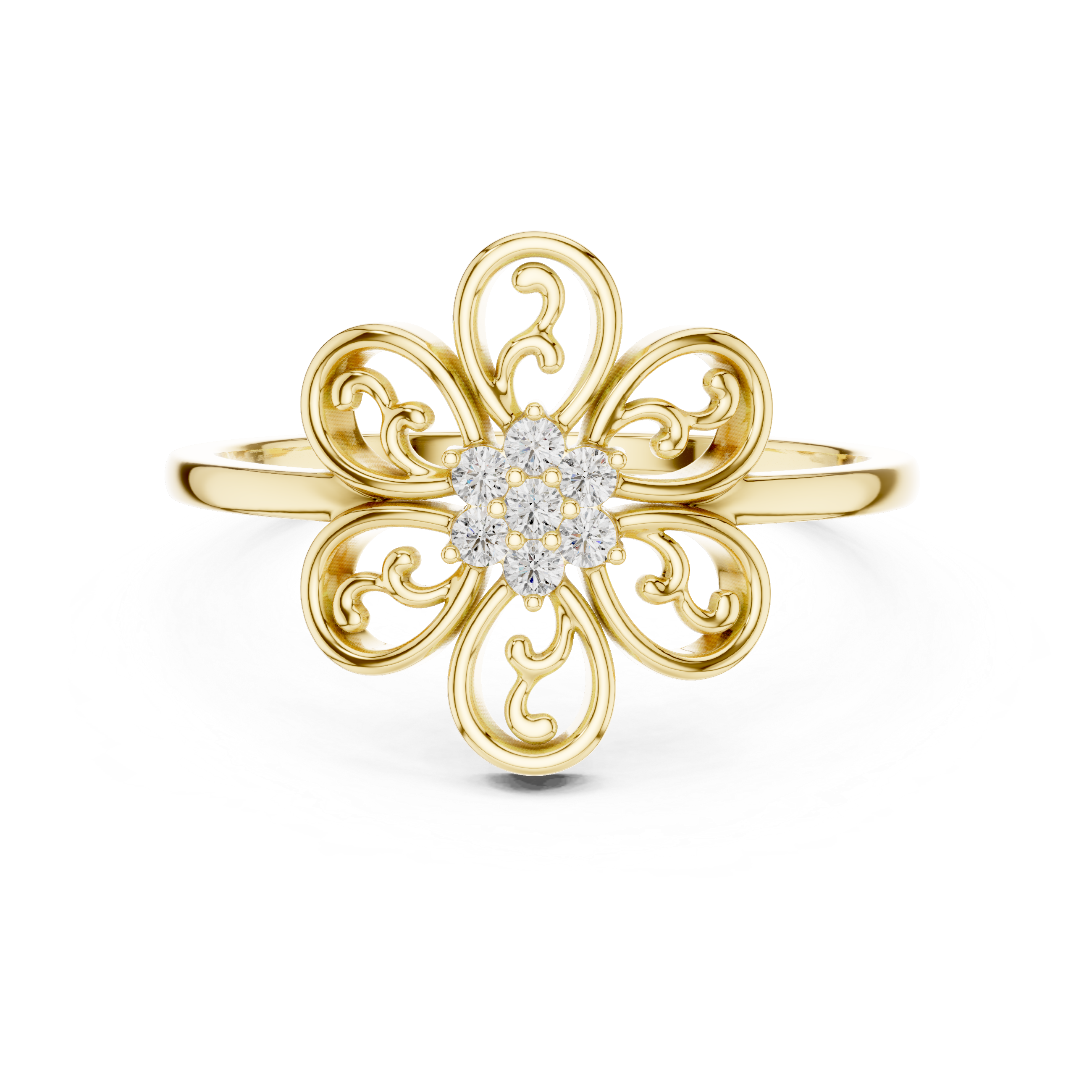 Vintage Floral Diamond Ring – Openwork Filigree Flower Statement Ring