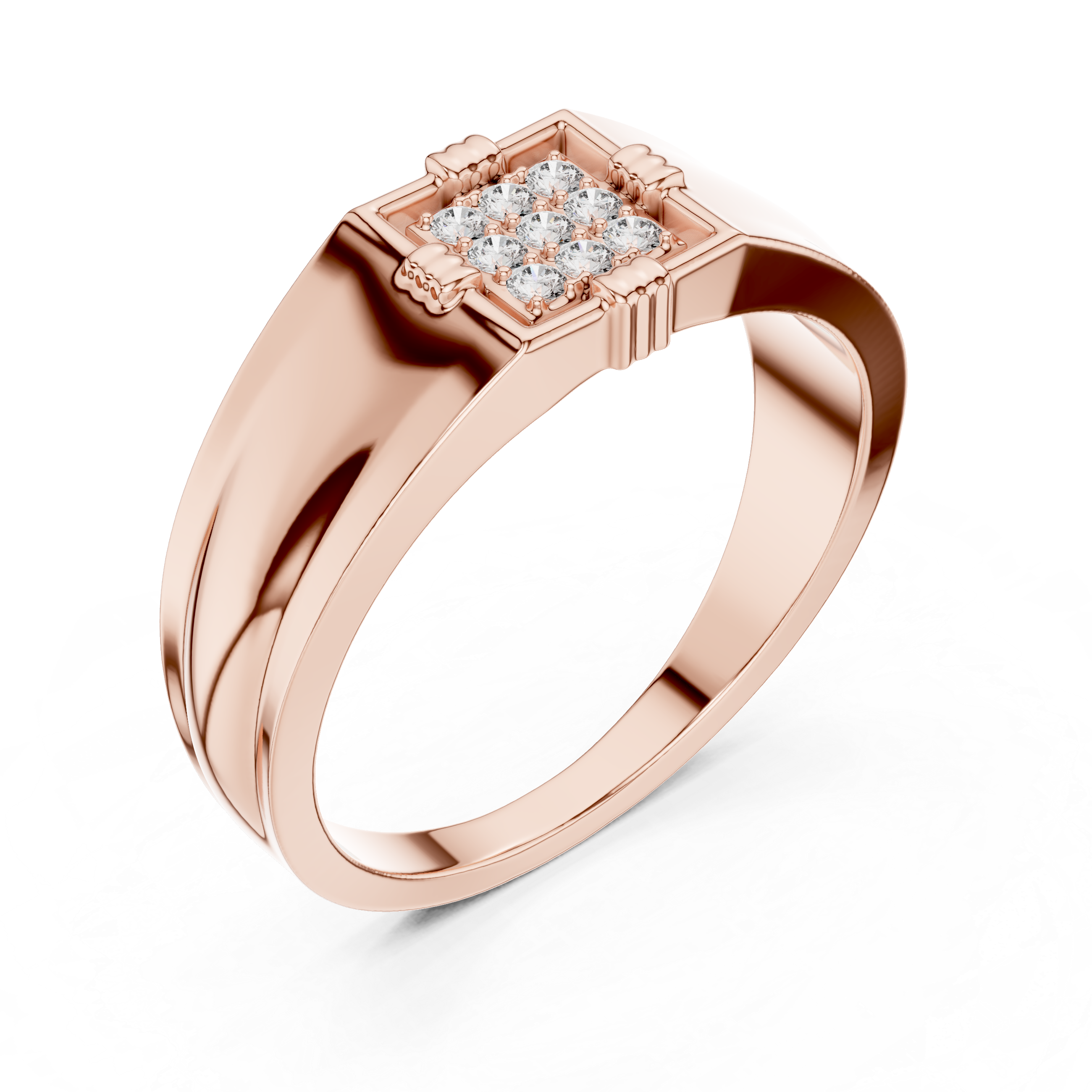 Men’s Square Diamond Cluster Signet Ring – Classic Geometric Statement Ring