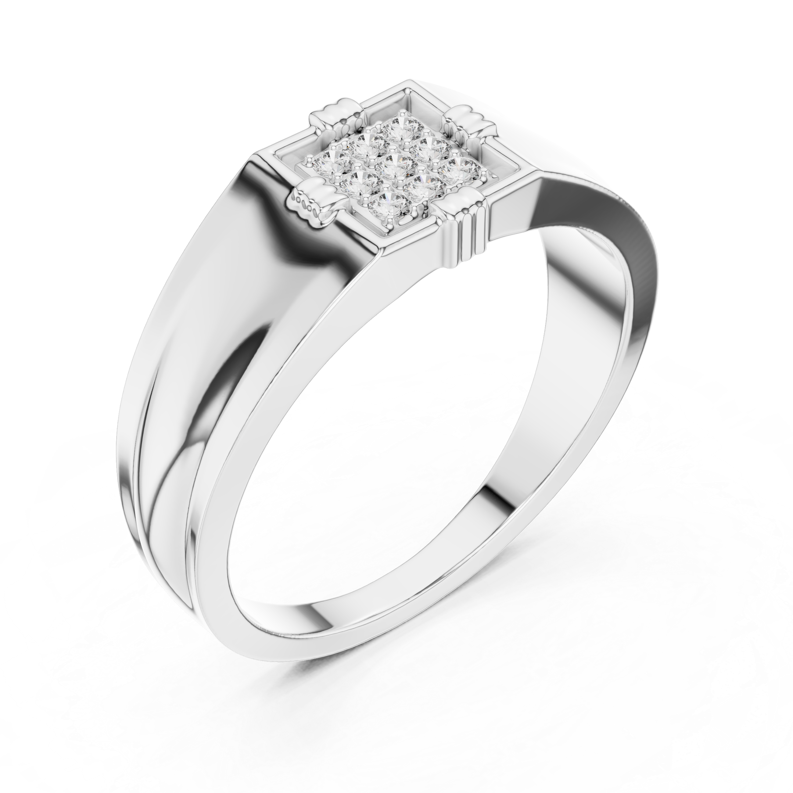 Men’s Square Diamond Cluster Signet Ring – Classic Geometric Statement Ring