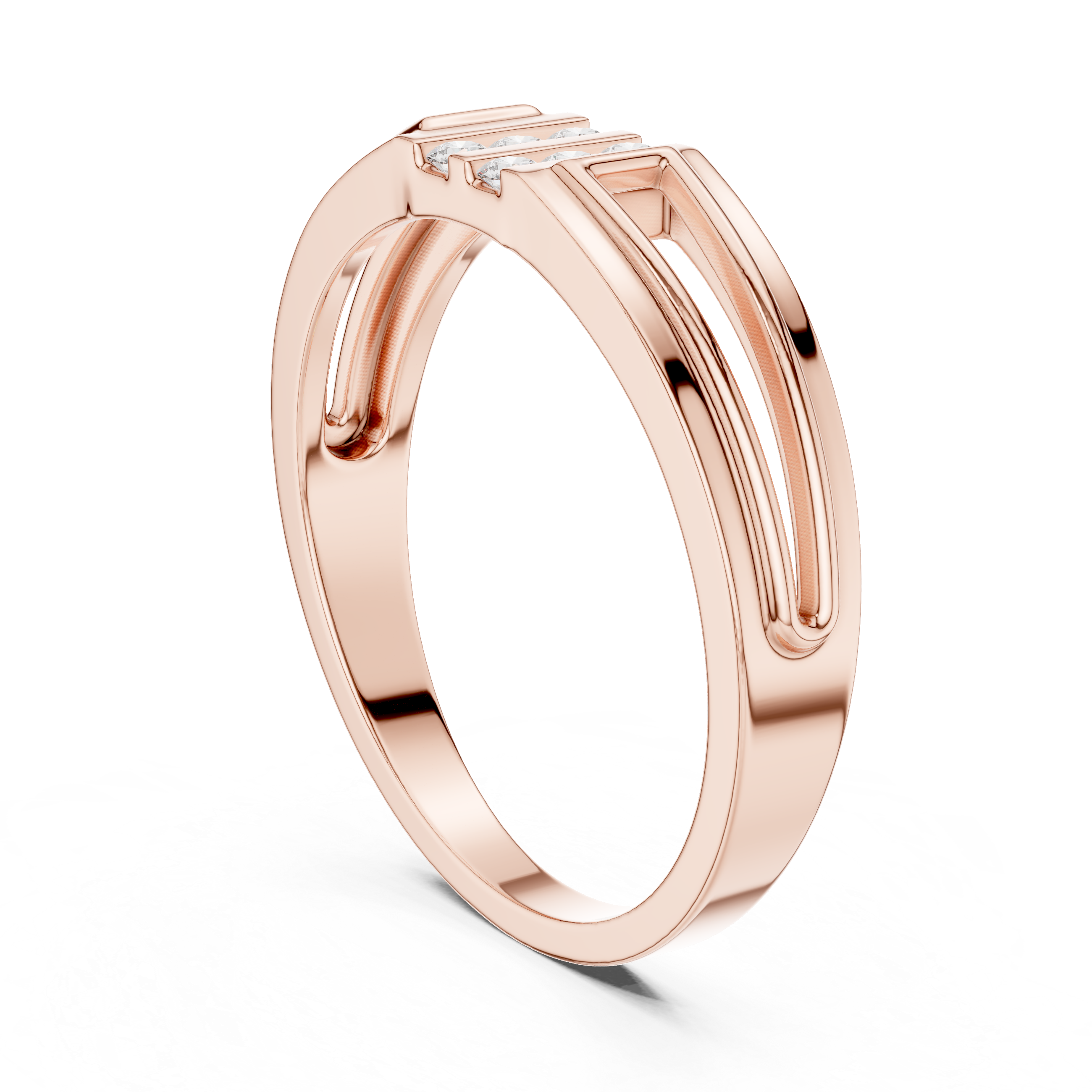 Modern Split Shank Diamond Band Ring – Geometric Channel Set Ring
