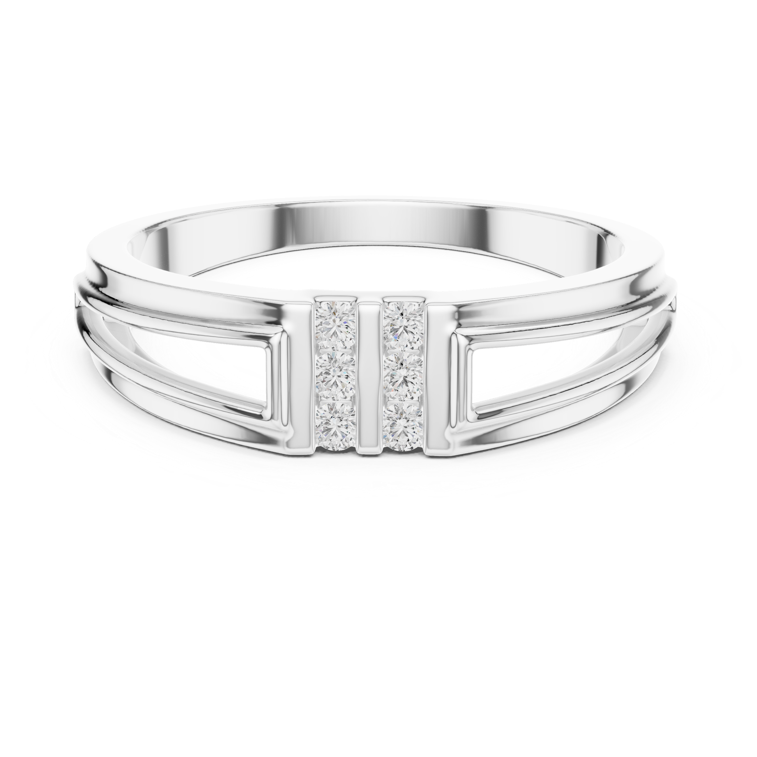 Modern Split Shank Diamond Band Ring – Geometric Channel Set Ring