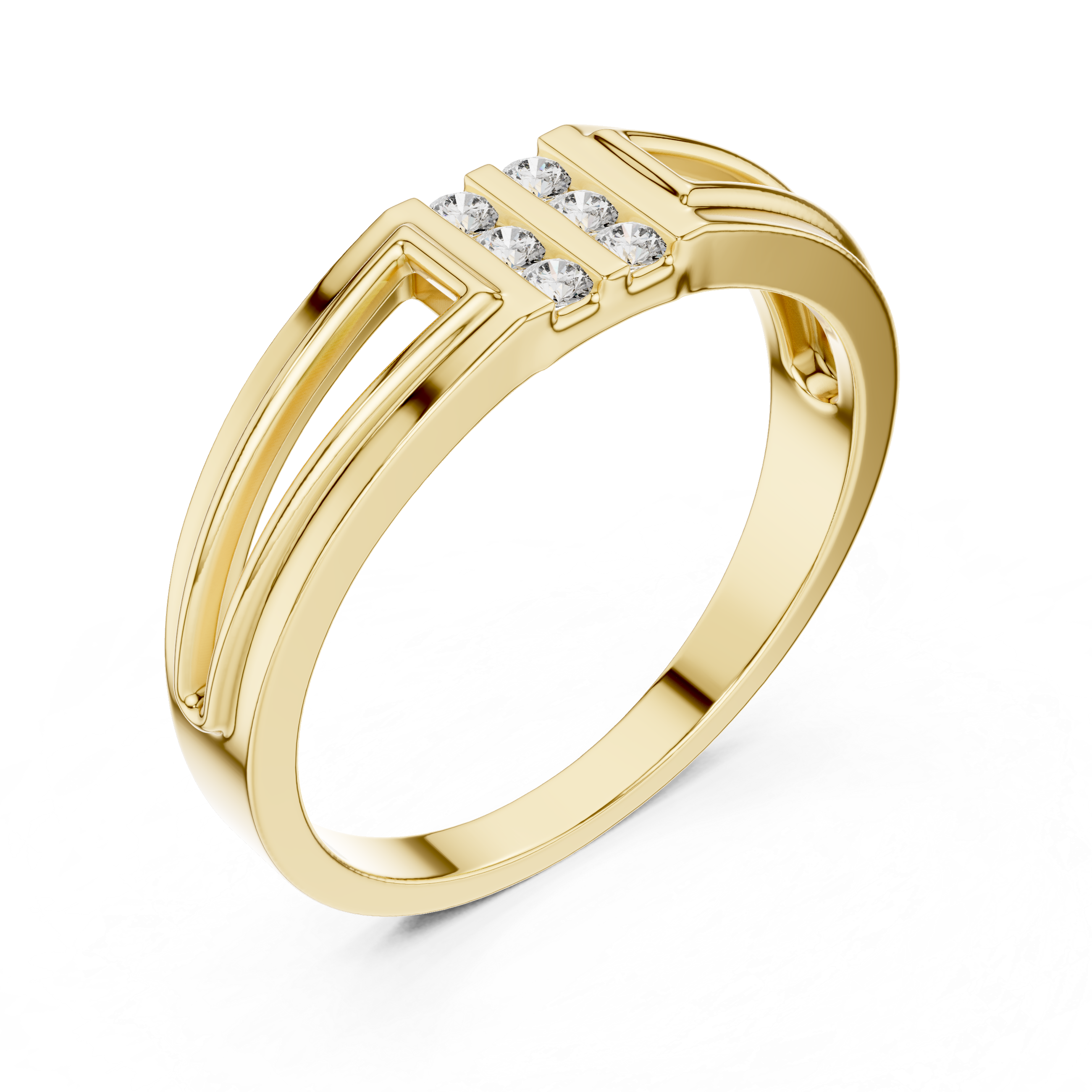Modern Split Shank Diamond Band Ring – Geometric Channel Set Ring