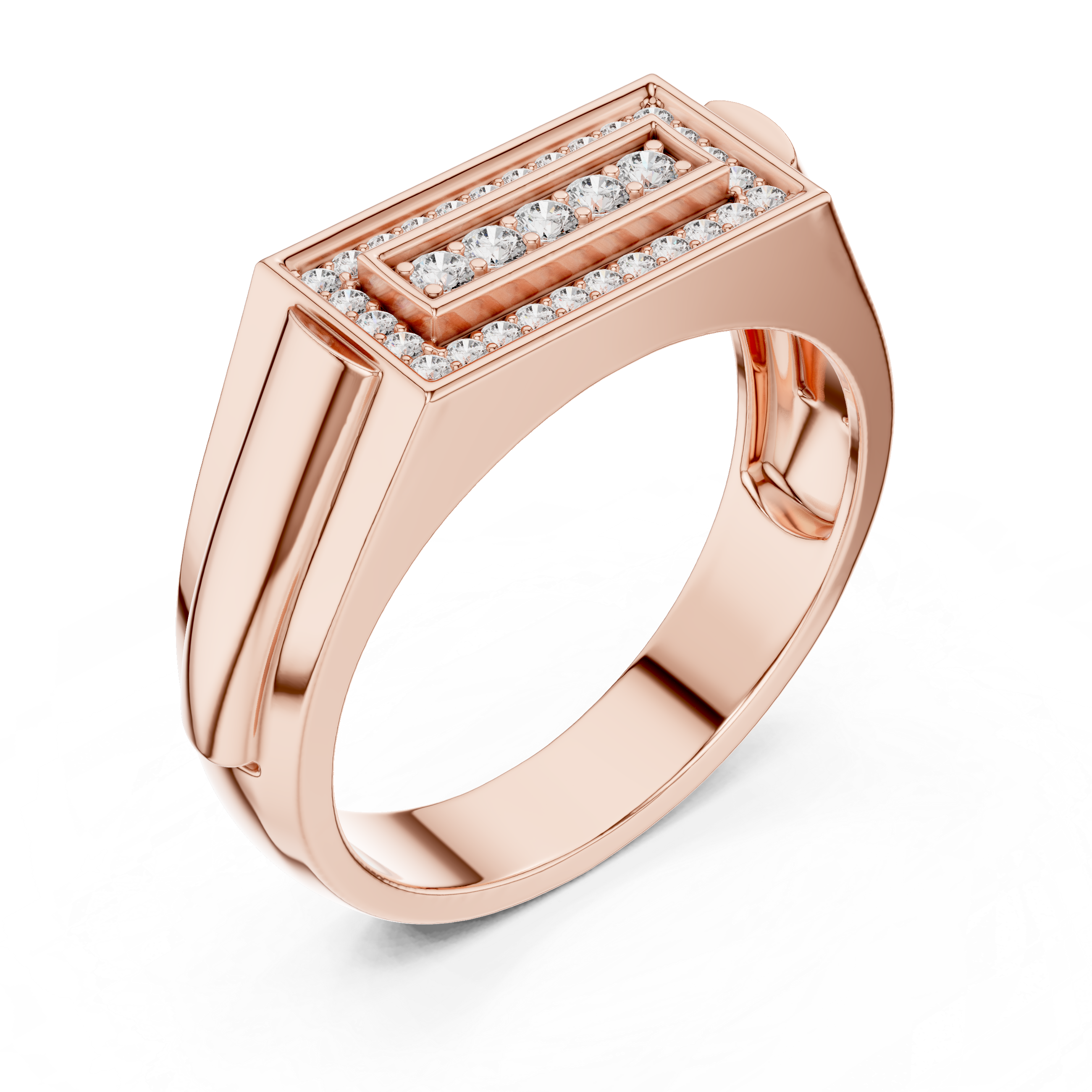 Diamond Rectangle Signet Ring – Modern Pavé Frame Men's Ring
