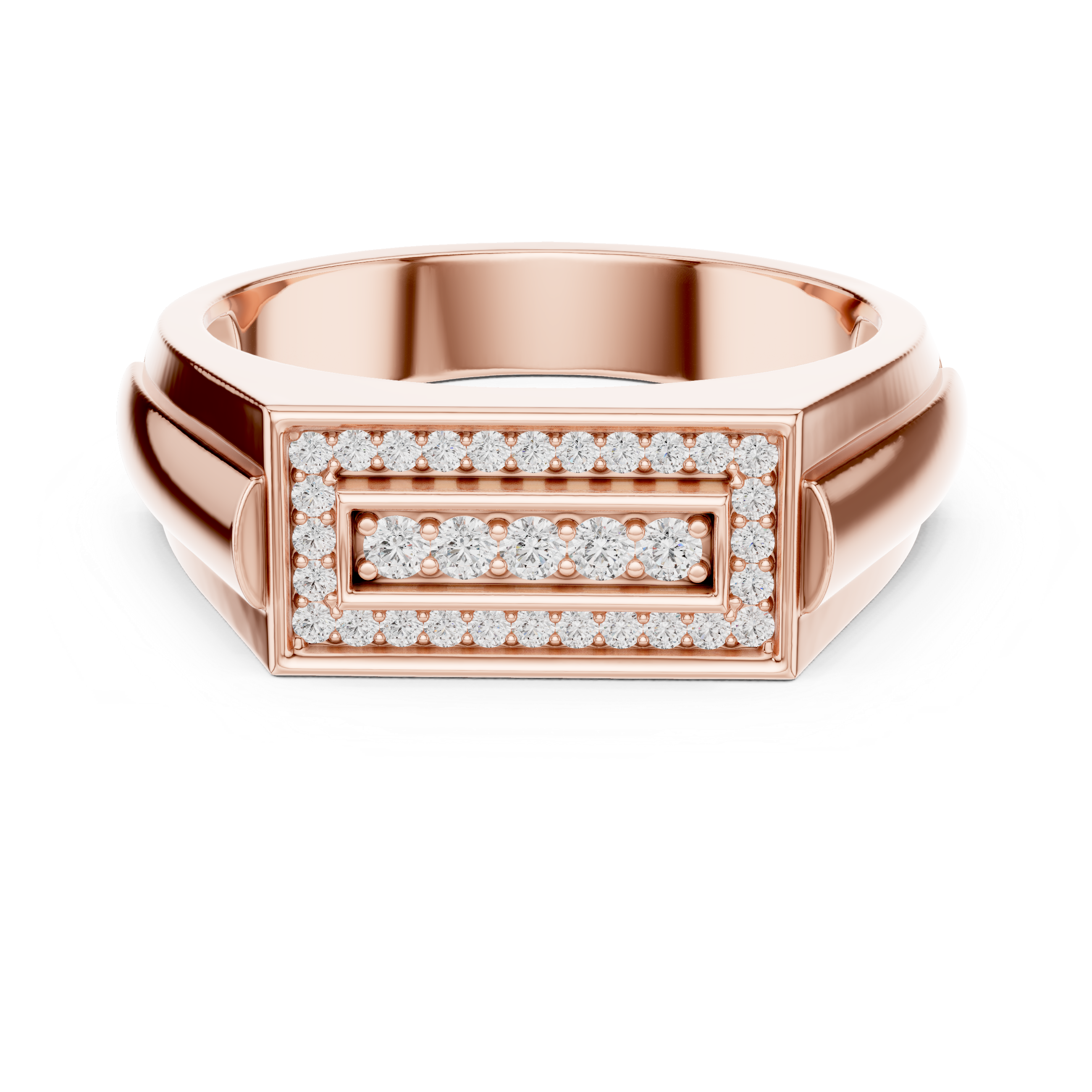 Diamond Rectangle Signet Ring – Modern Pavé Frame Men's Ring