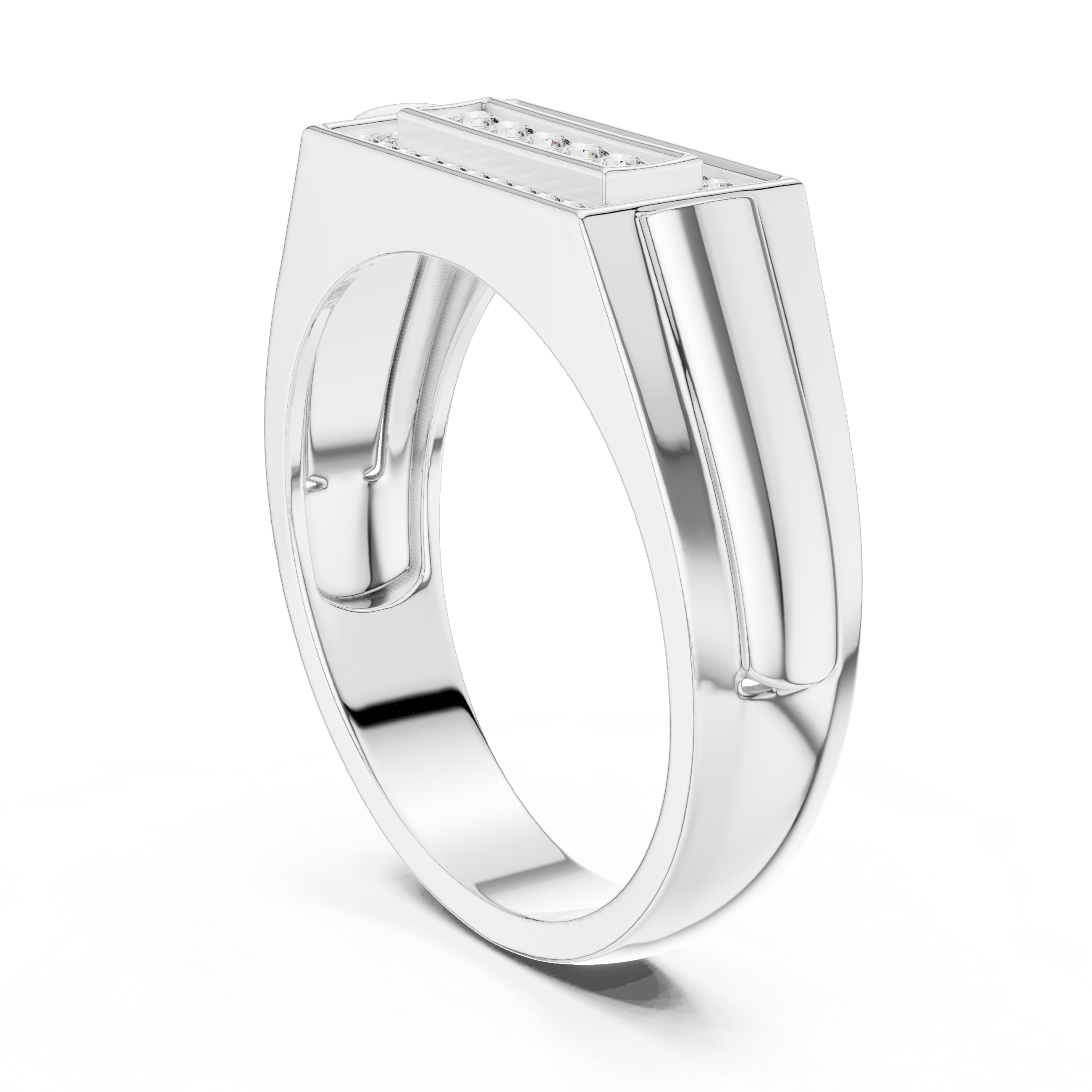 Diamond Rectangle Signet Ring – Modern Pavé Frame Men's Ring