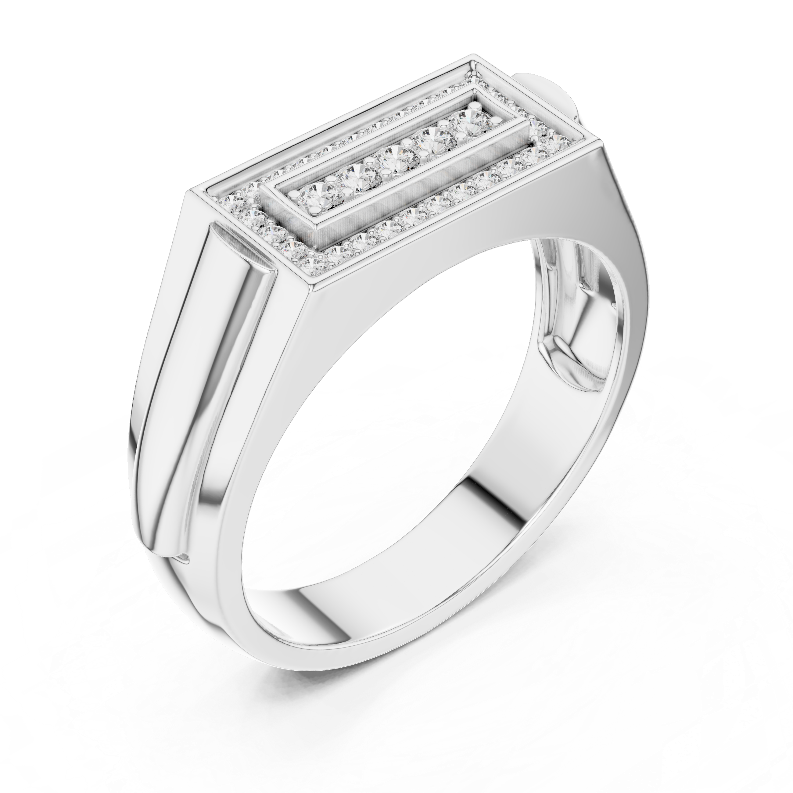 Diamond Rectangle Signet Ring – Modern Pavé Frame Men's Ring
