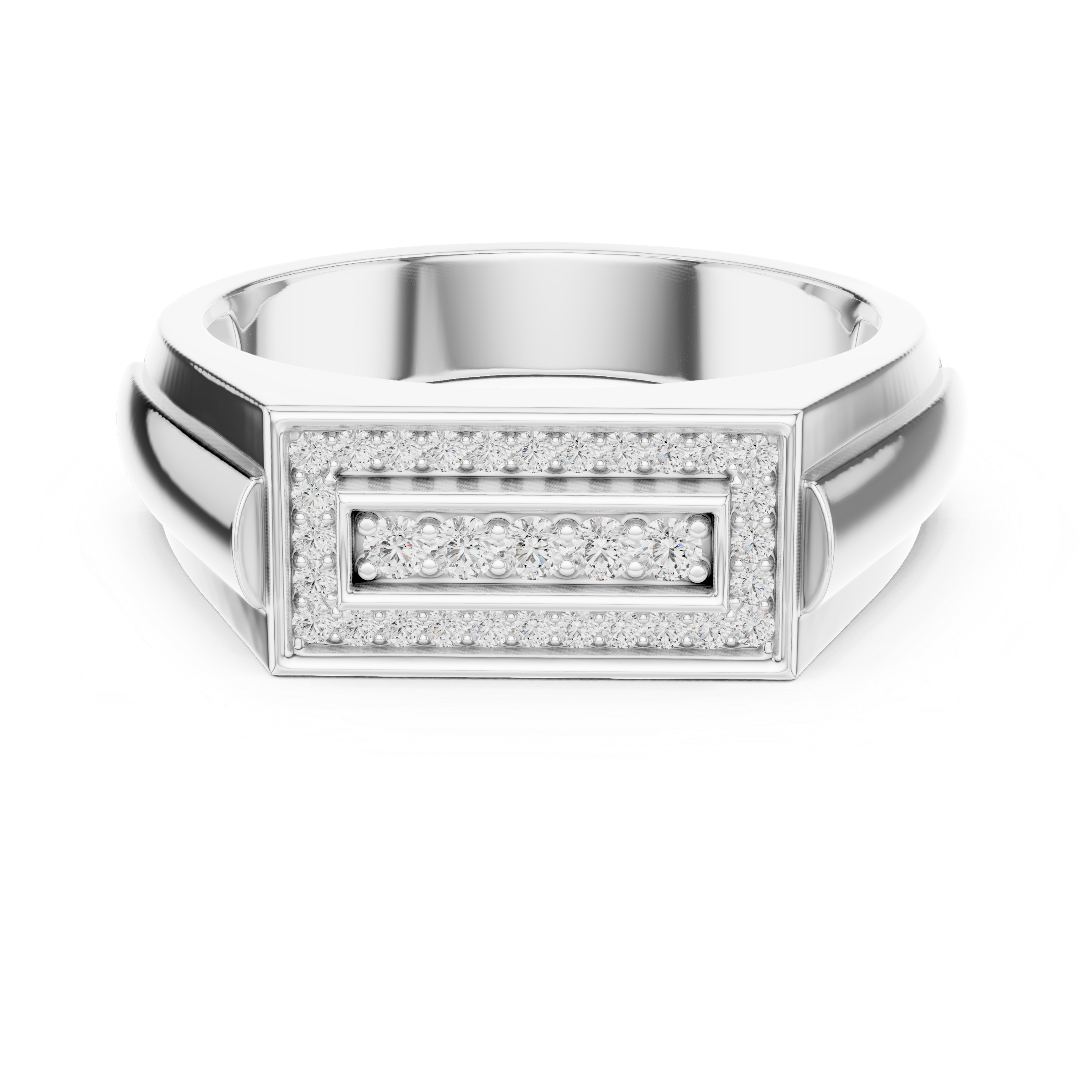 Diamond Rectangle Signet Ring – Modern Pavé Frame Men's Ring