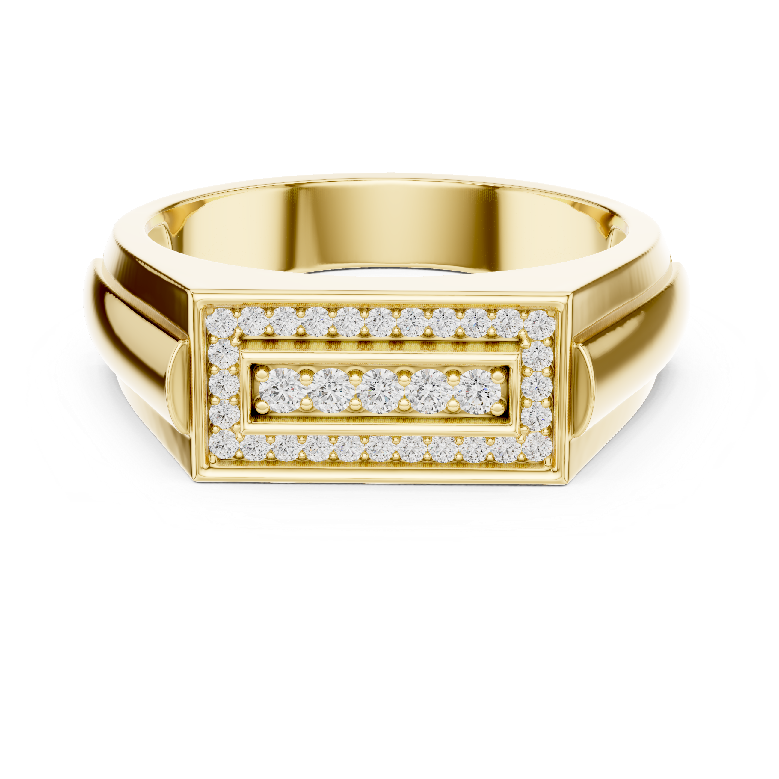 Diamond Rectangle Signet Ring – Modern Pavé Frame Men's Ring