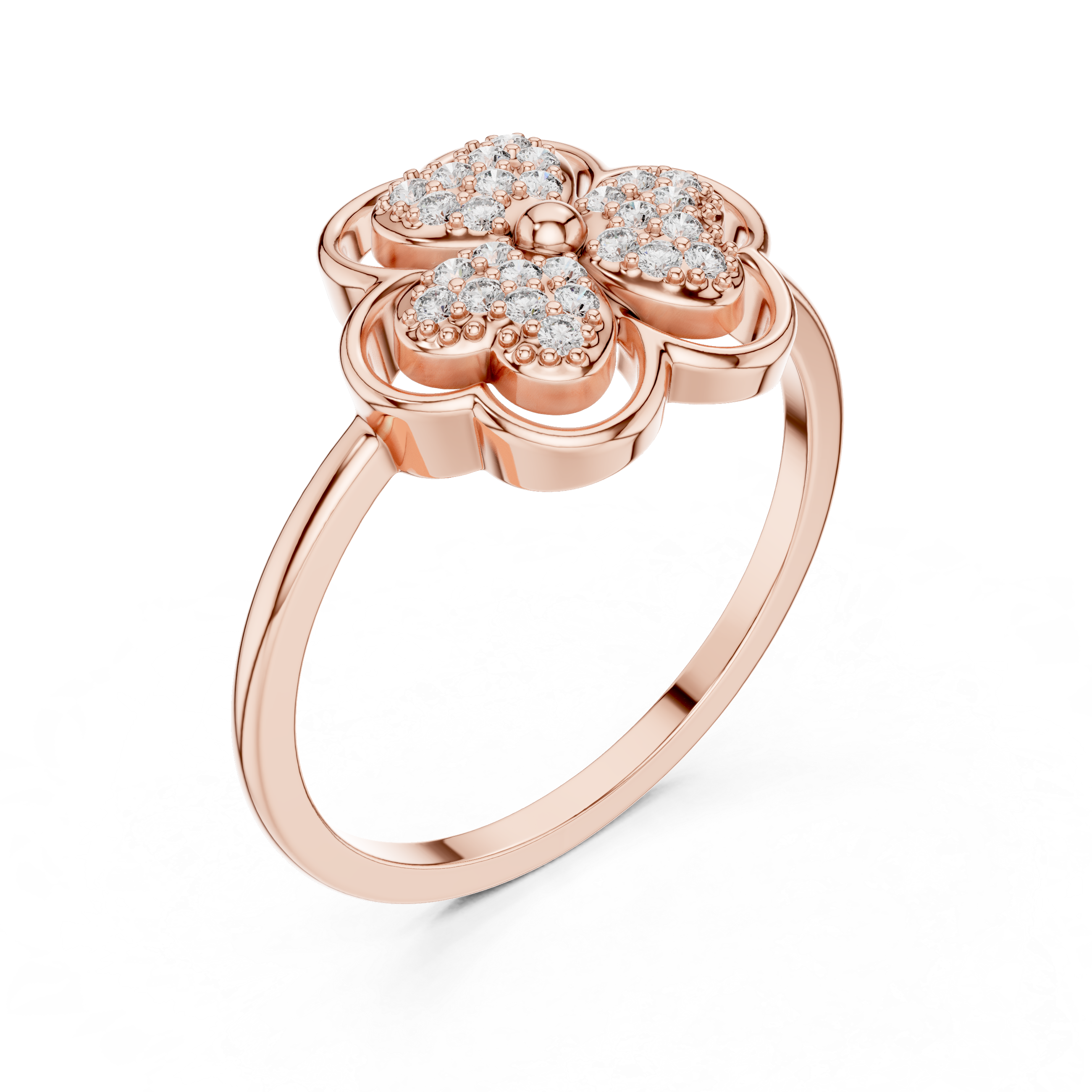 Diamond Four-Leaf Clover Ring – Lucky Floral Pavé Design