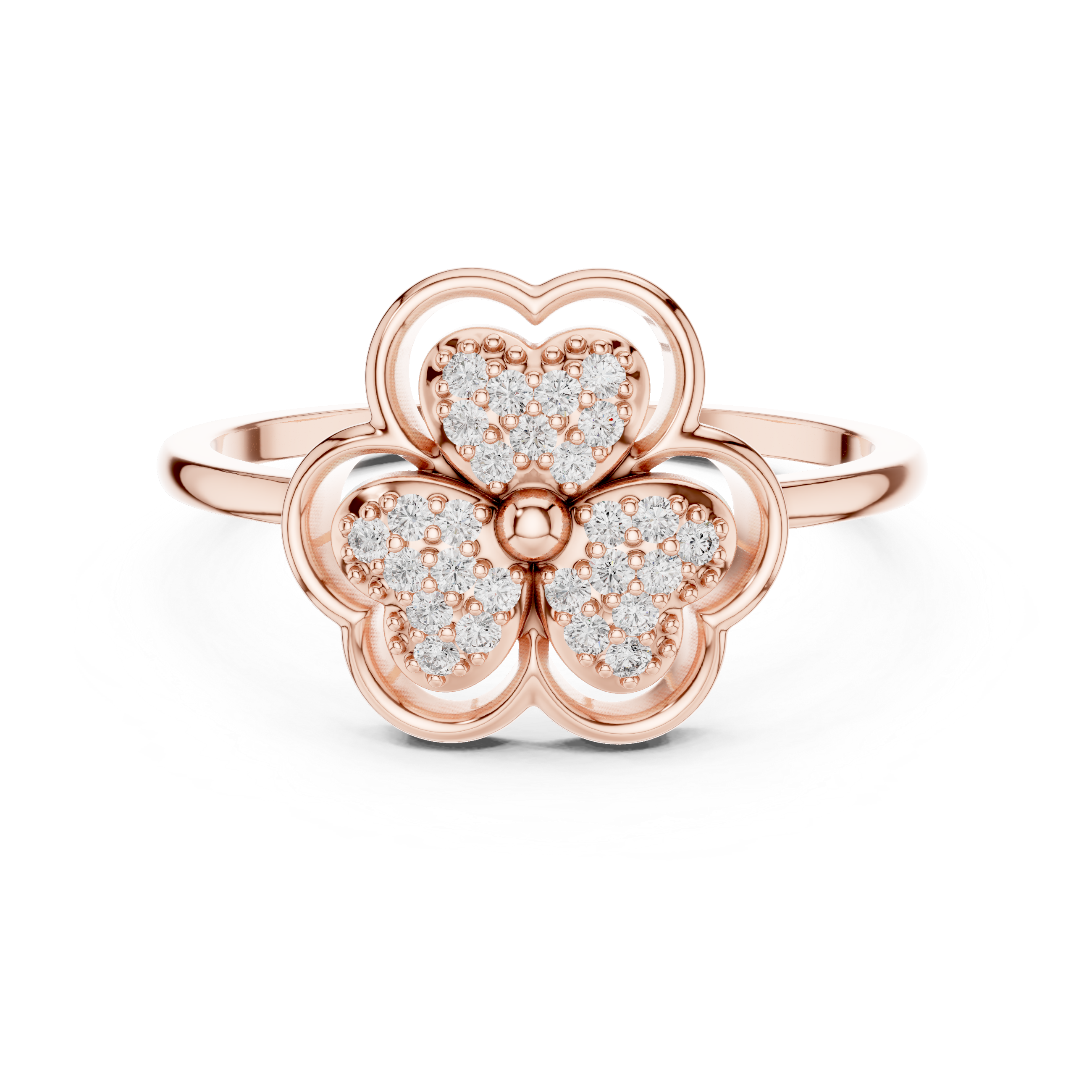 Diamond Four-Leaf Clover Ring – Lucky Floral Pavé Design