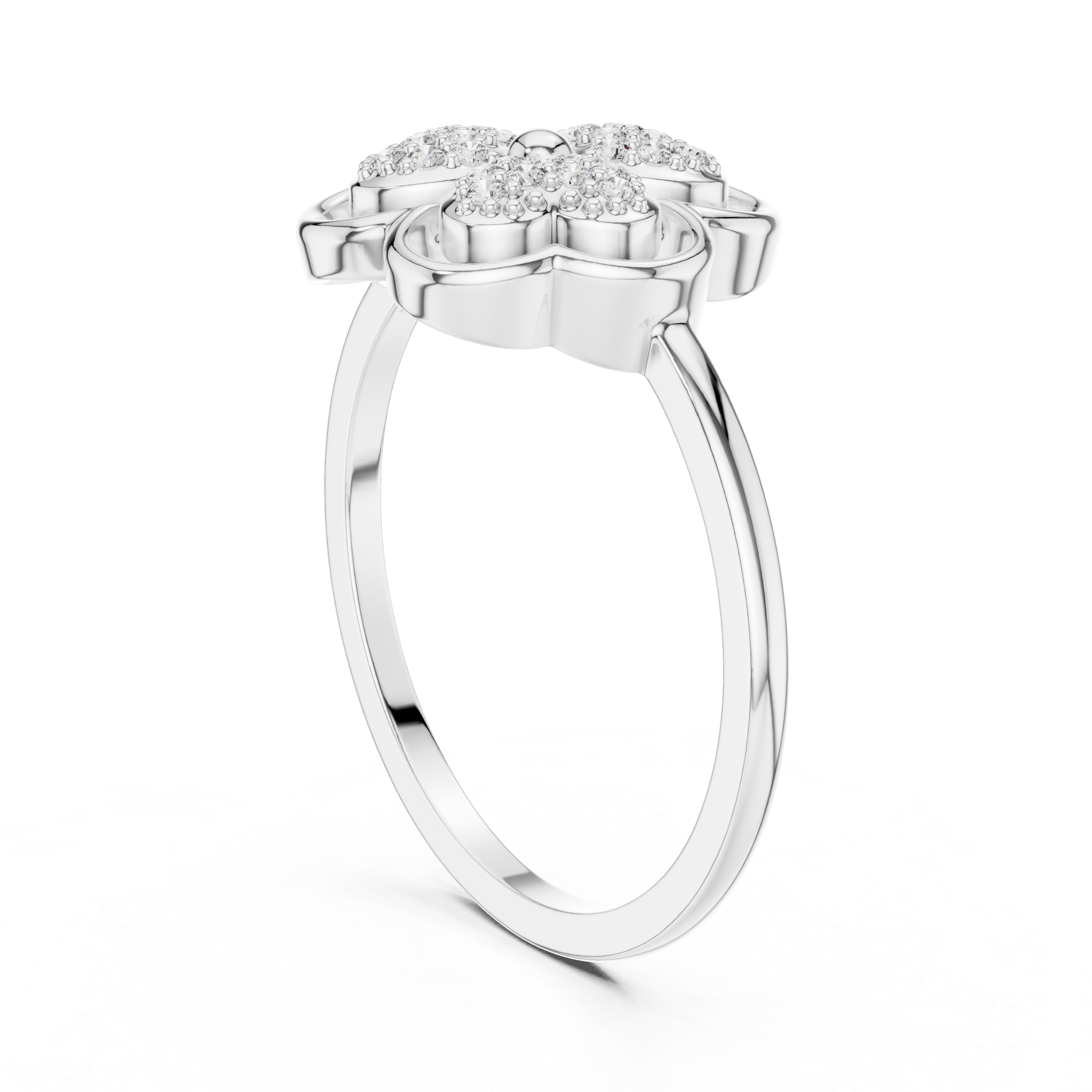 Diamond Four-Leaf Clover Ring – Lucky Floral Pavé Design