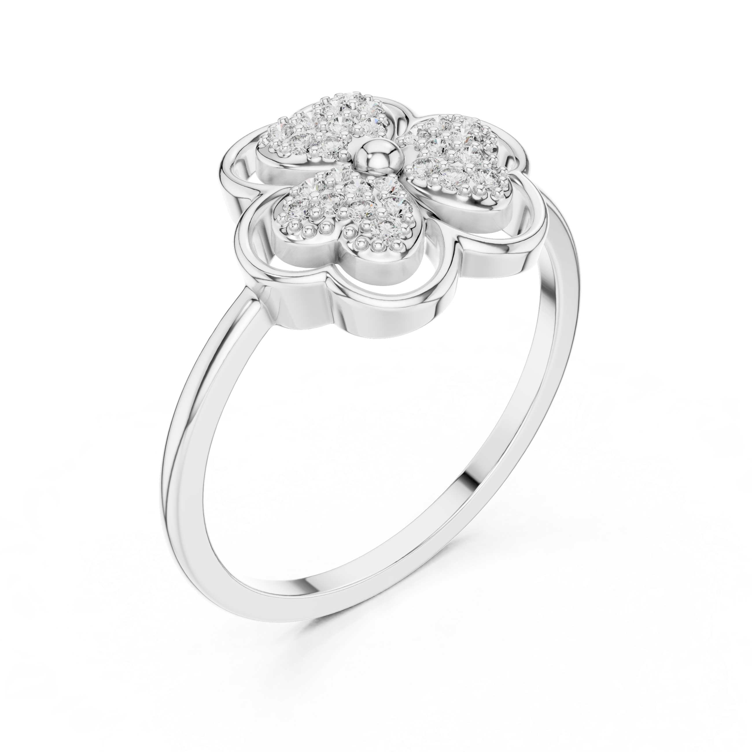 Diamond Four-Leaf Clover Ring – Lucky Floral Pavé Design