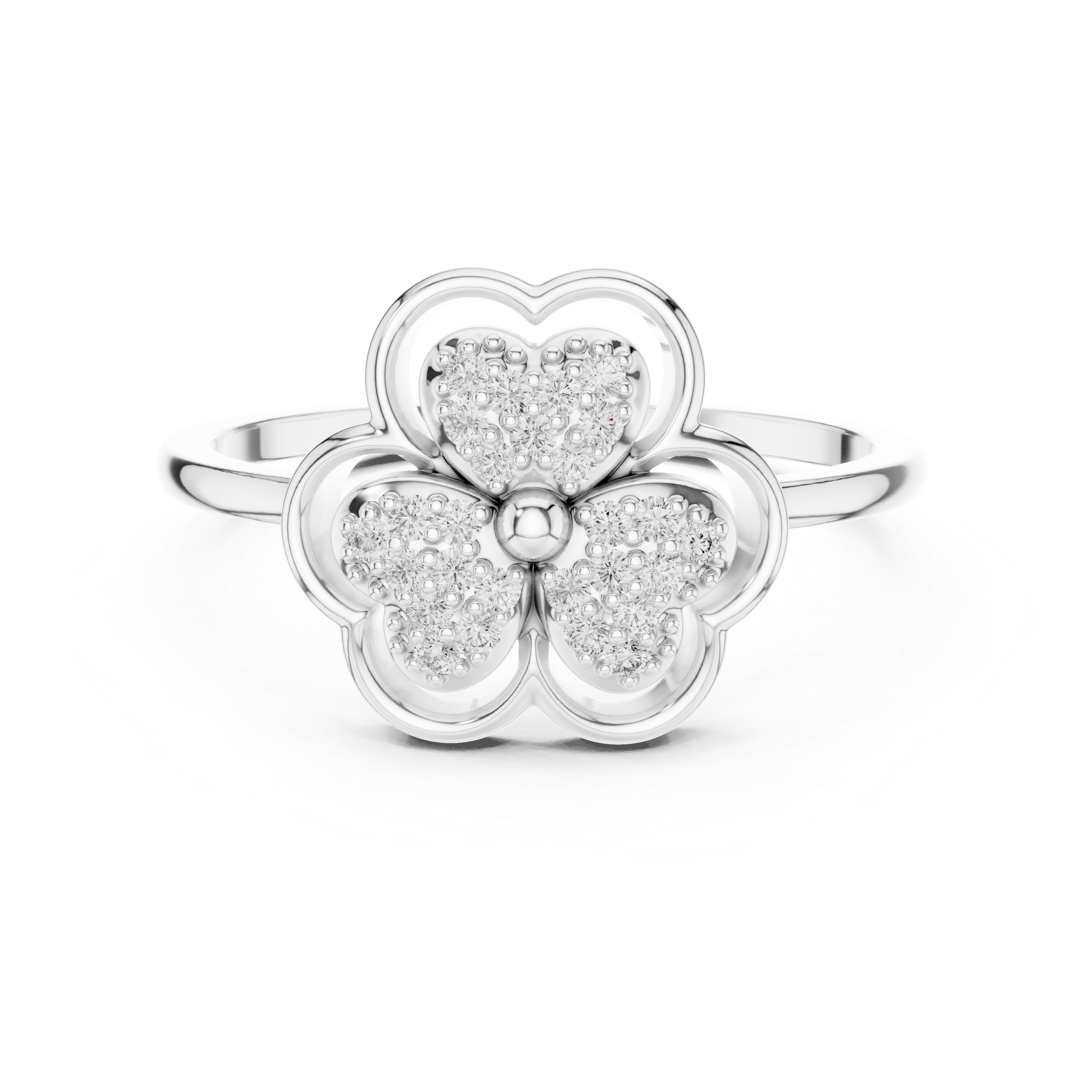 Diamond Four-Leaf Clover Ring – Lucky Floral Pavé Design