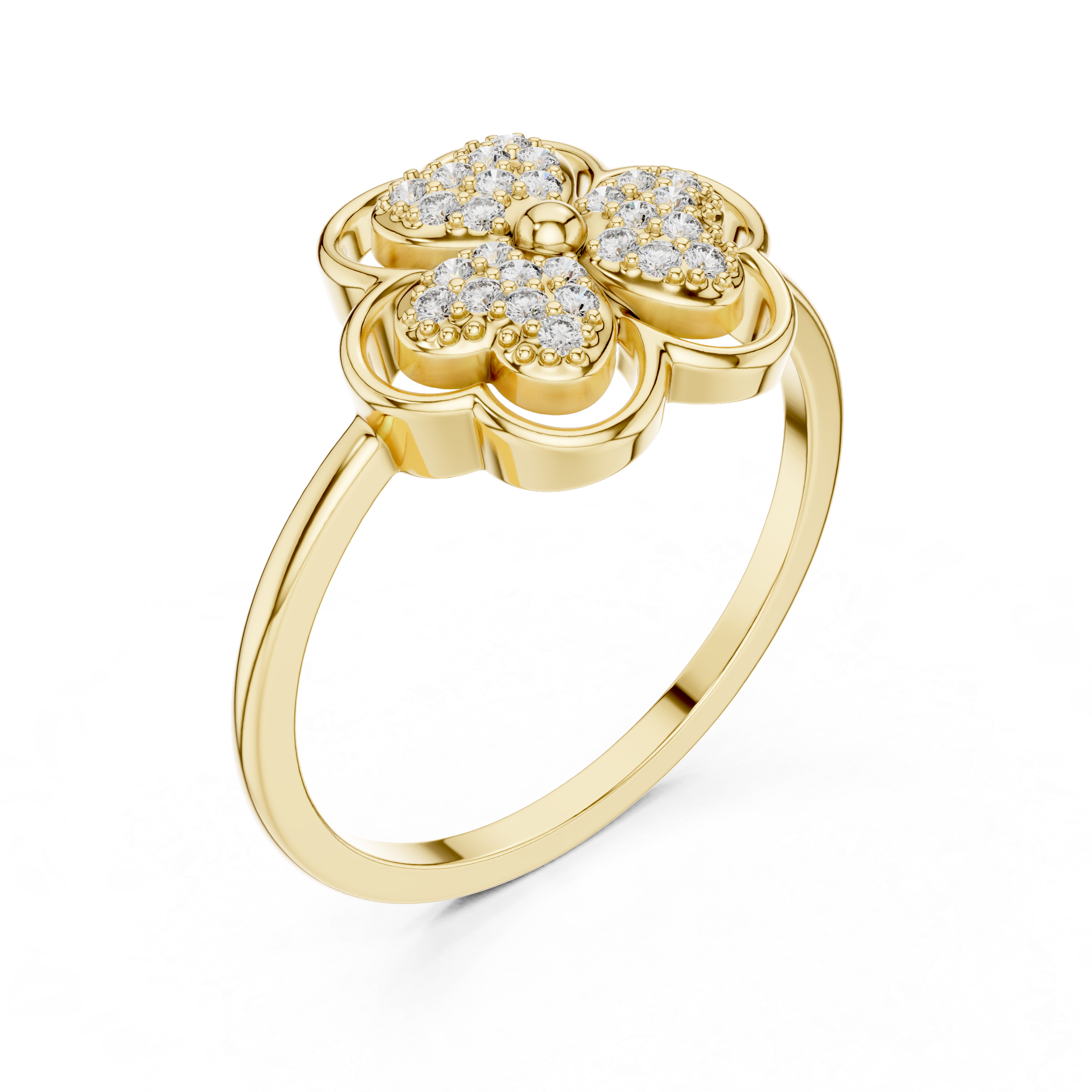 Diamond Four-Leaf Clover Ring – Lucky Floral Pavé Design