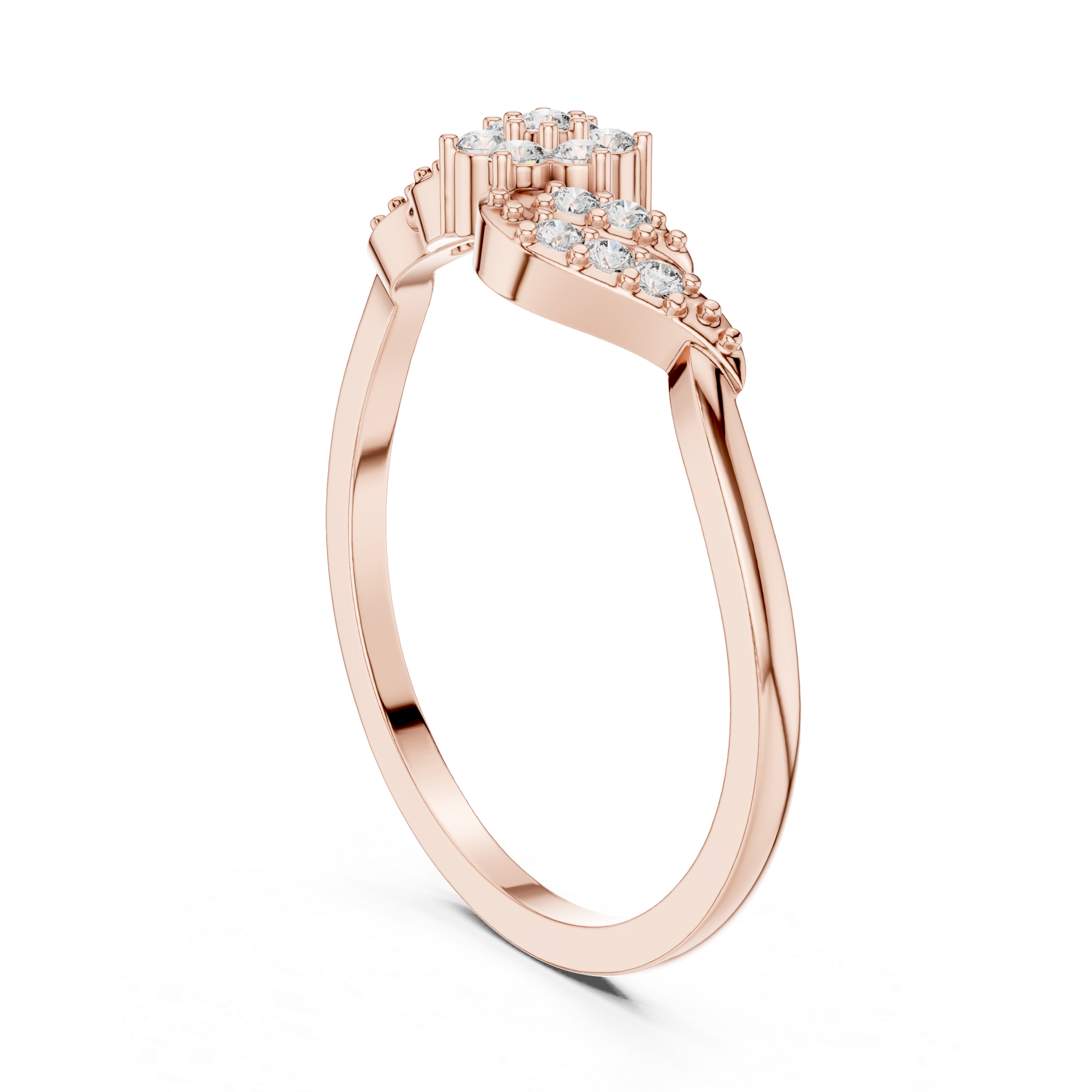 Diamond Floral Twist Ring with Milgrain Leaf Design