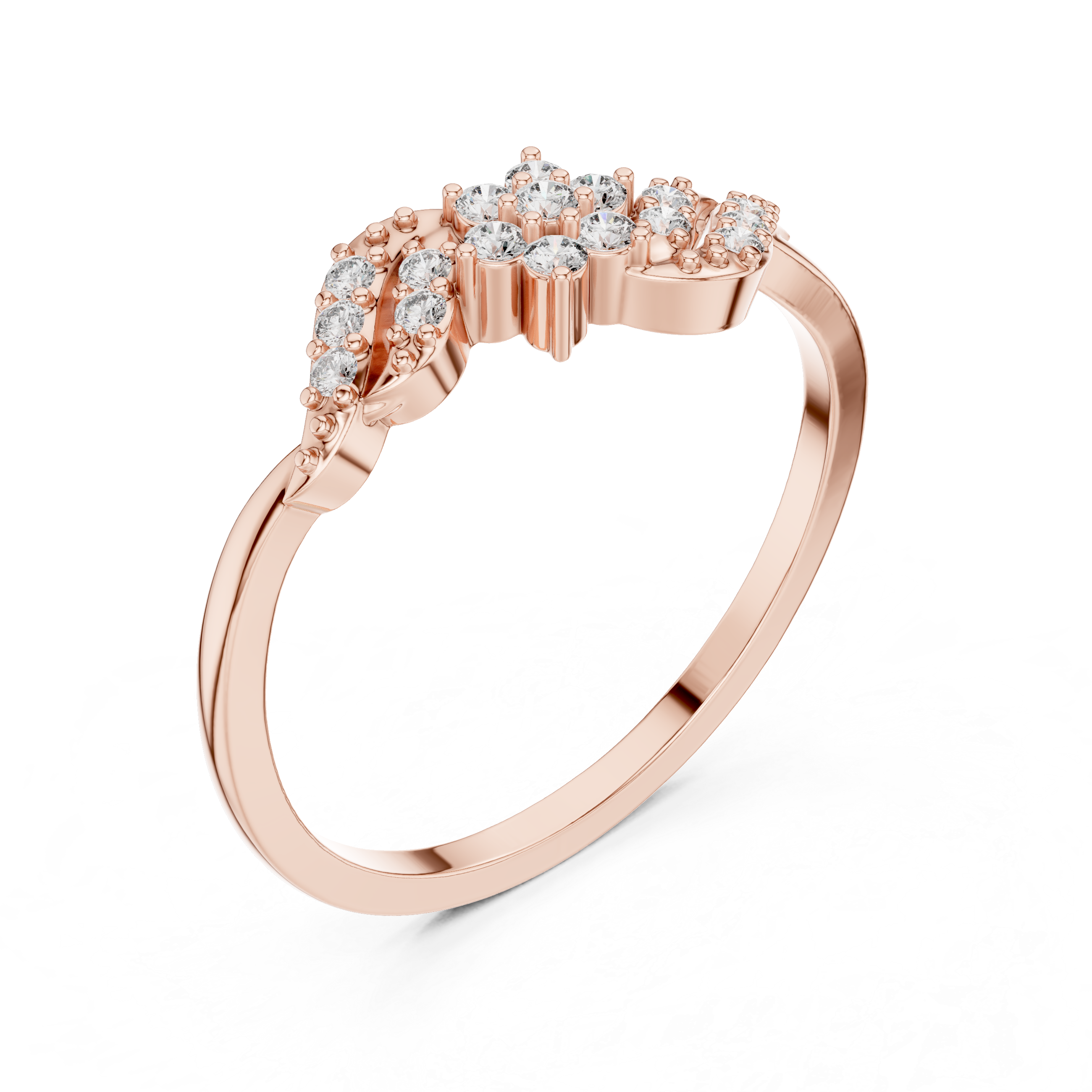 Diamond Floral Twist Ring with Milgrain Leaf Design
