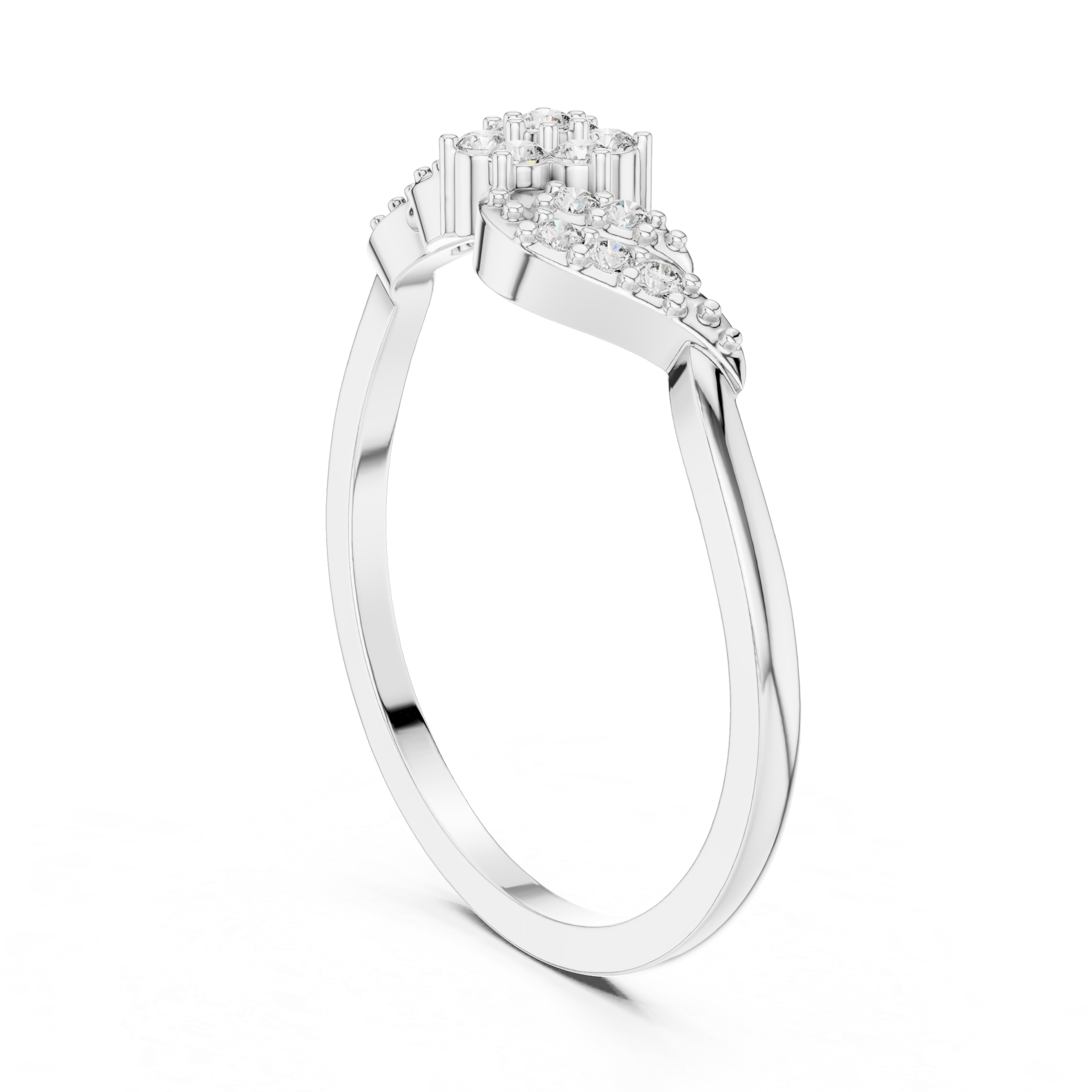 Diamond Floral Twist Ring with Milgrain Leaf Design