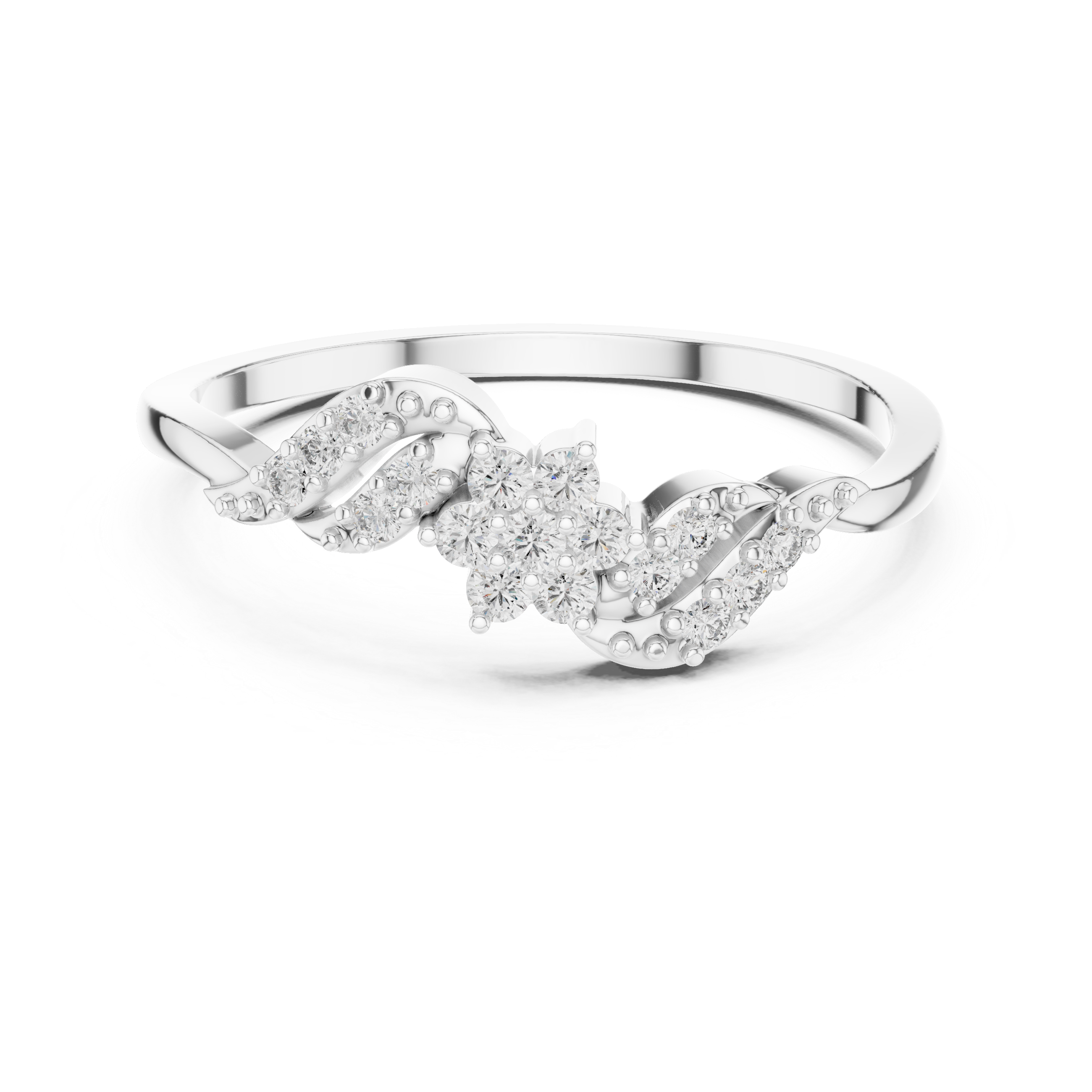 Diamond Floral Twist Ring with Milgrain Leaf Design