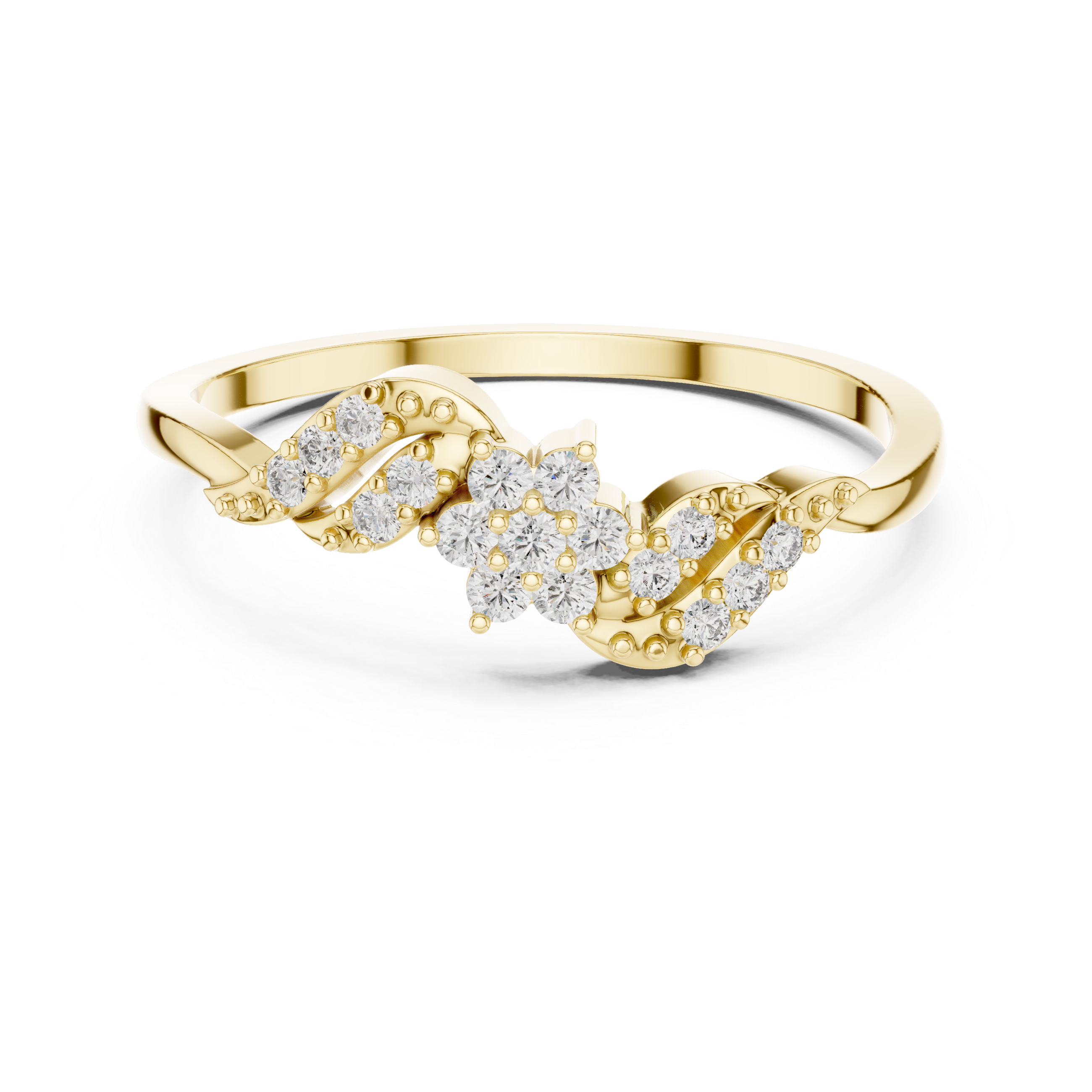 Diamond Floral Twist Ring with Milgrain Leaf Design