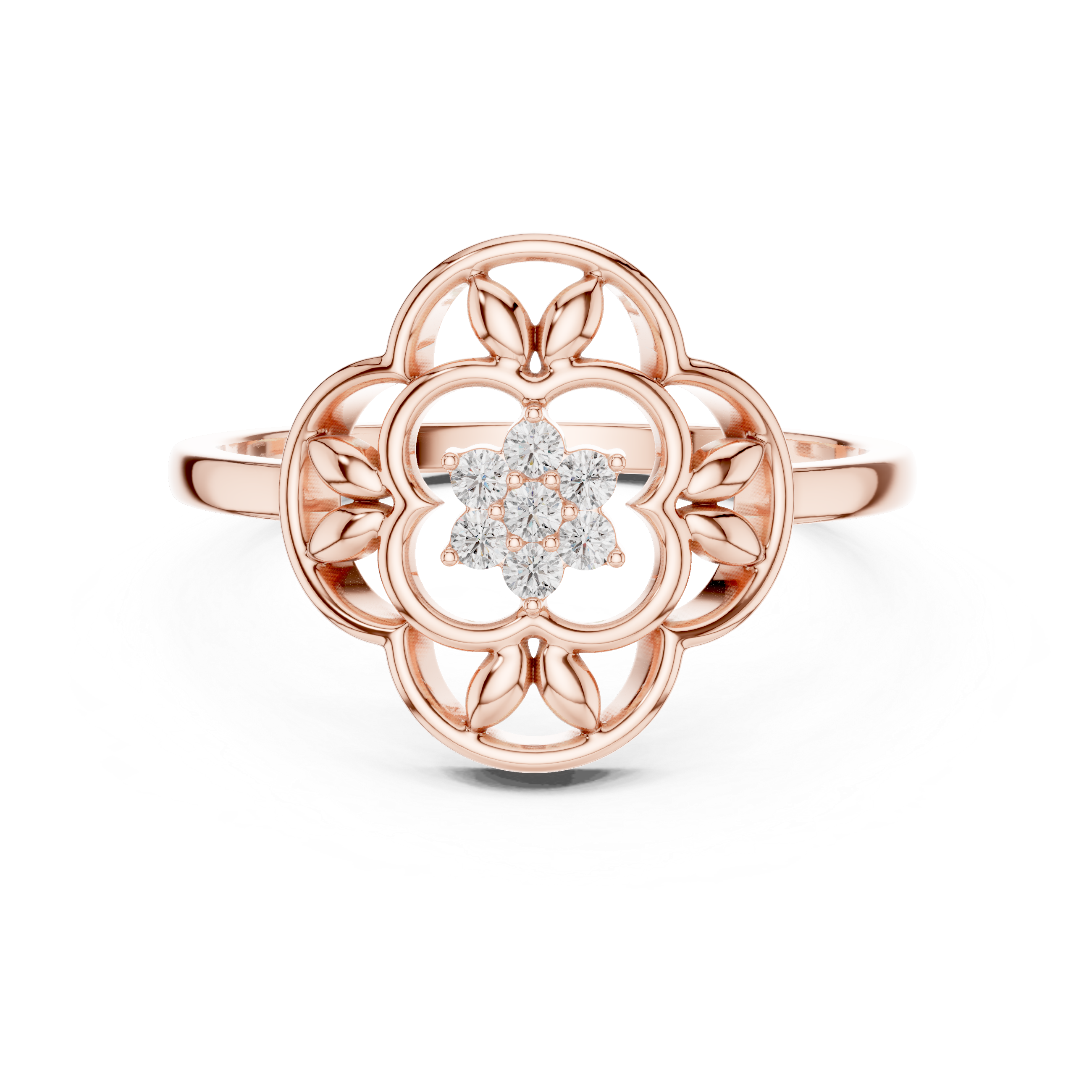 Vintage Floral Diamond Ring with Openwork Petal Motif