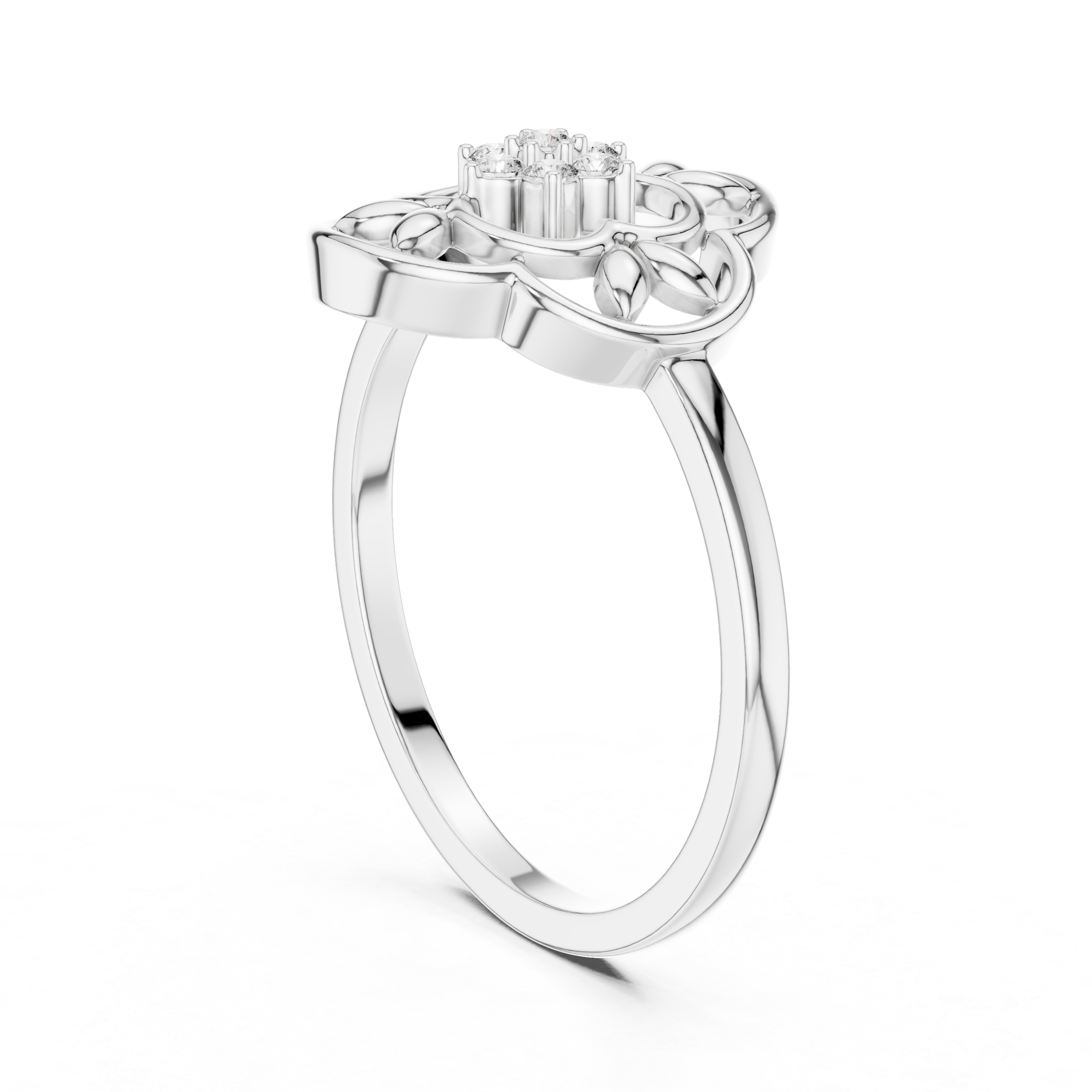 Vintage Floral Diamond Ring with Openwork Petal Motif