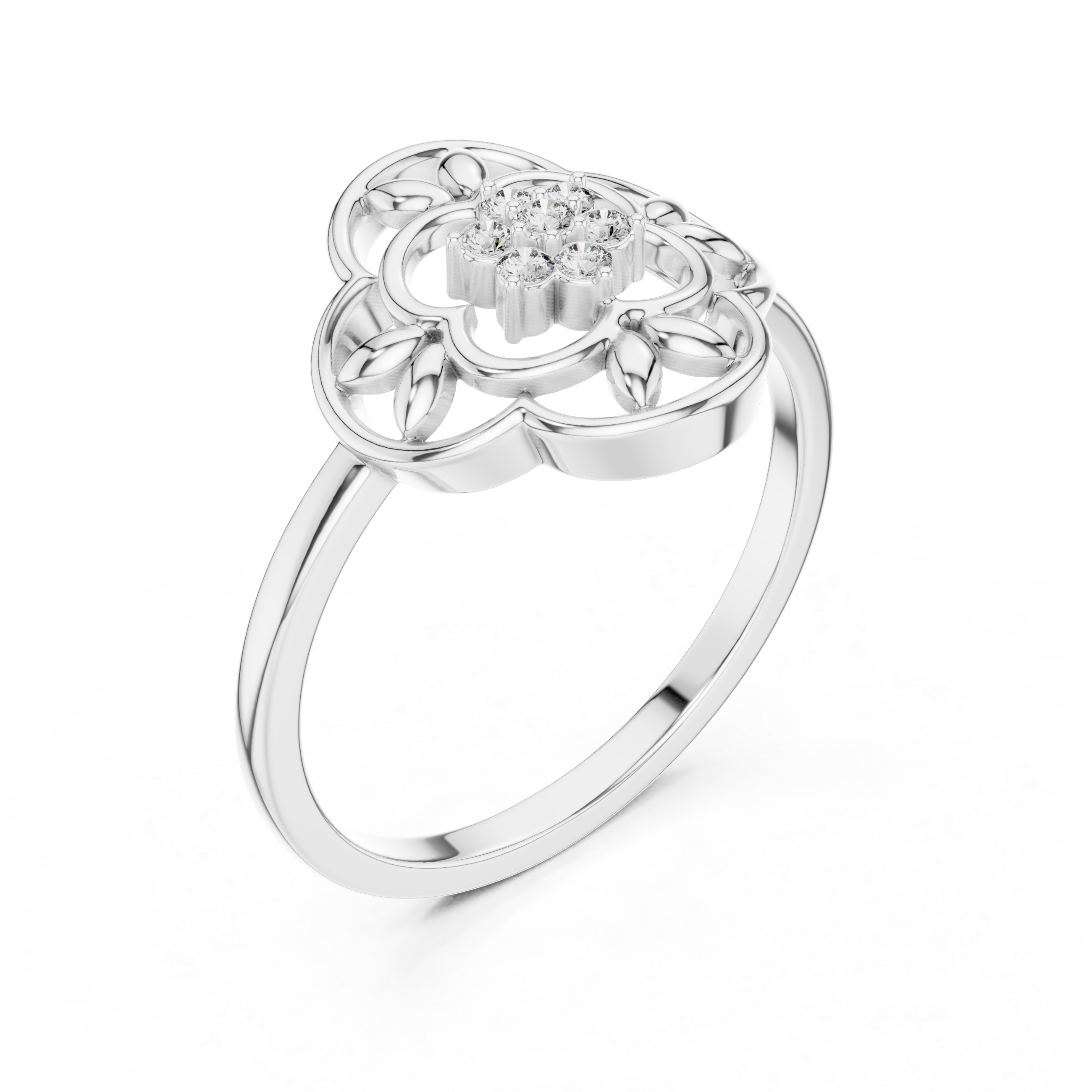 Vintage Floral Diamond Ring with Openwork Petal Motif