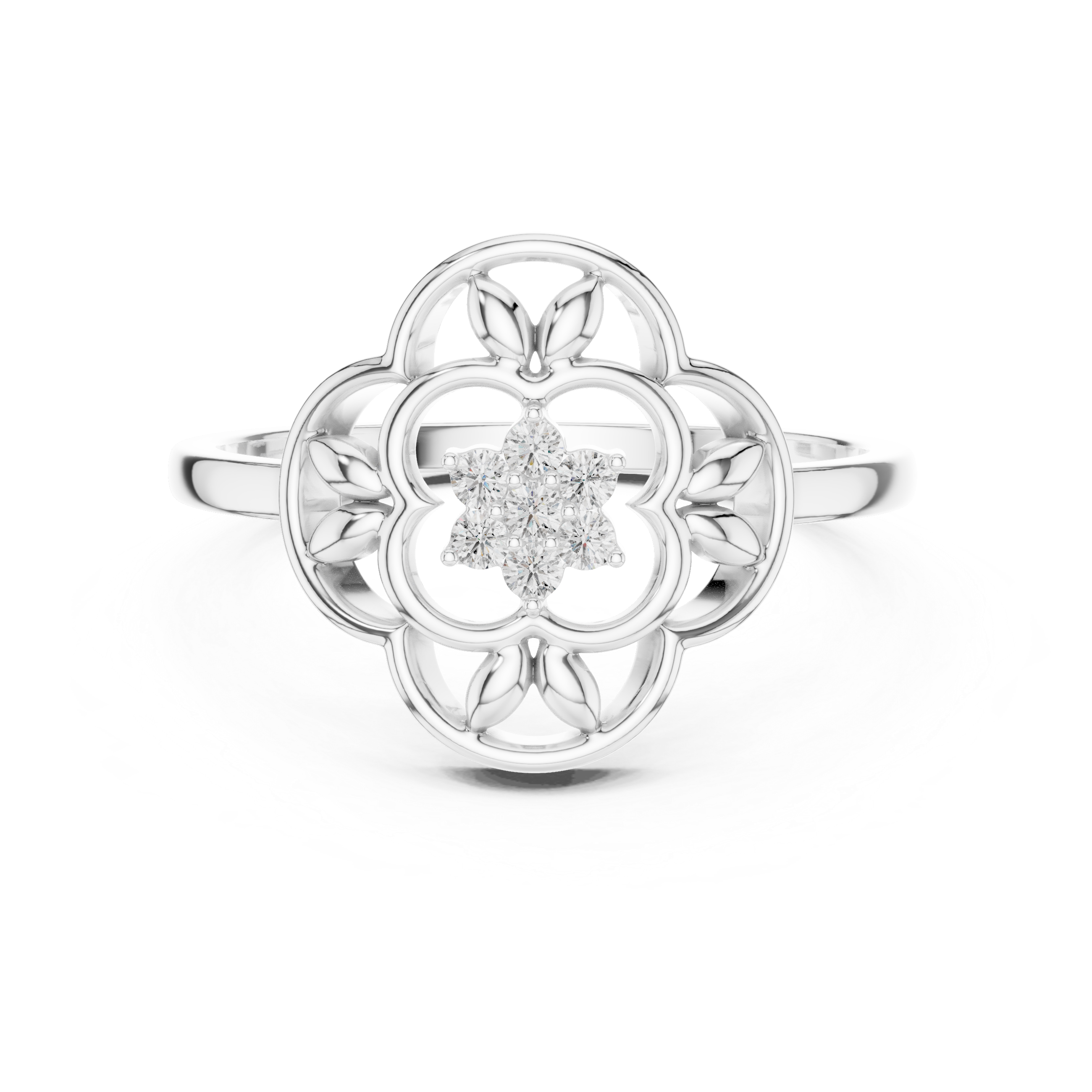 Vintage Floral Diamond Ring with Openwork Petal Motif