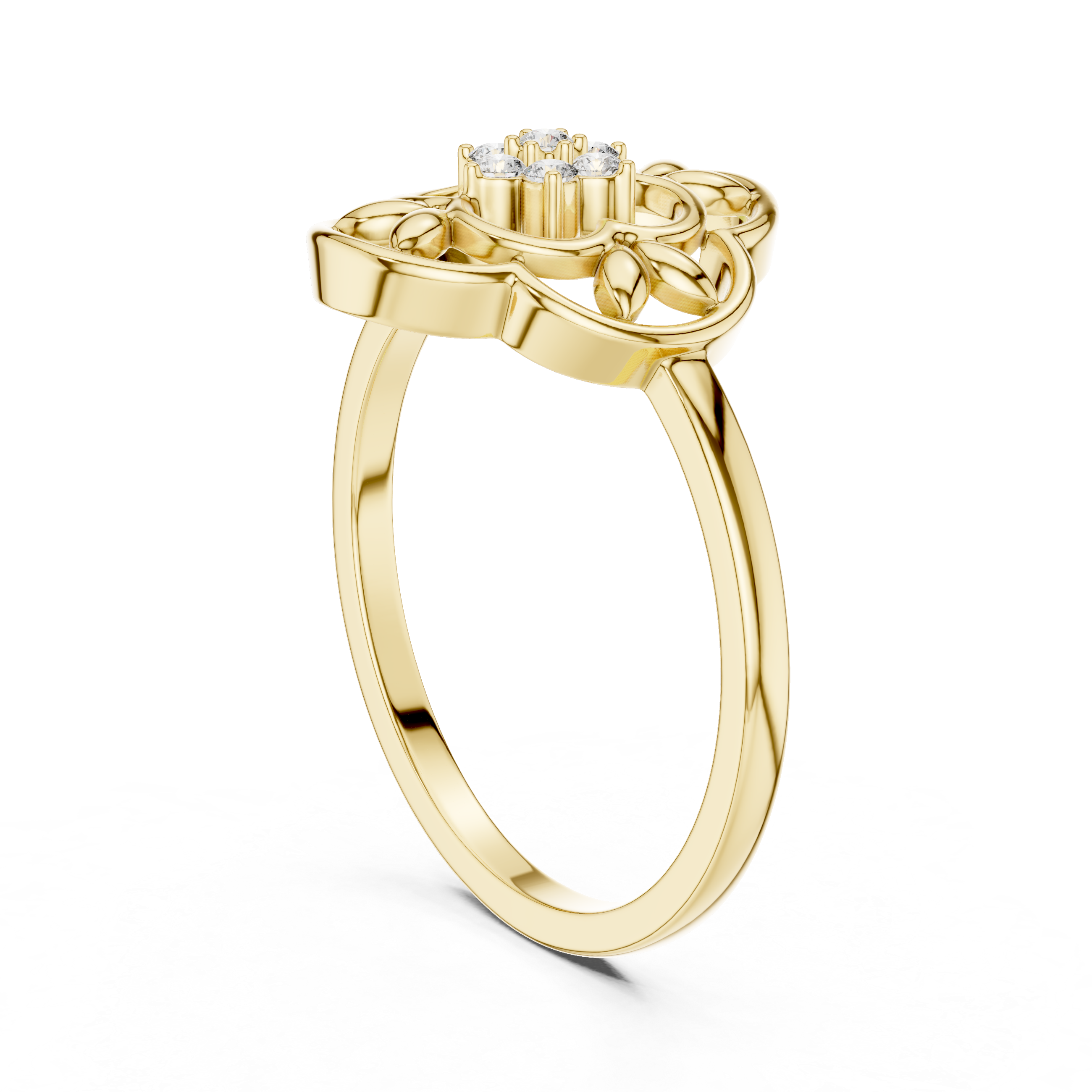 Vintage Floral Diamond Ring with Openwork Petal Motif