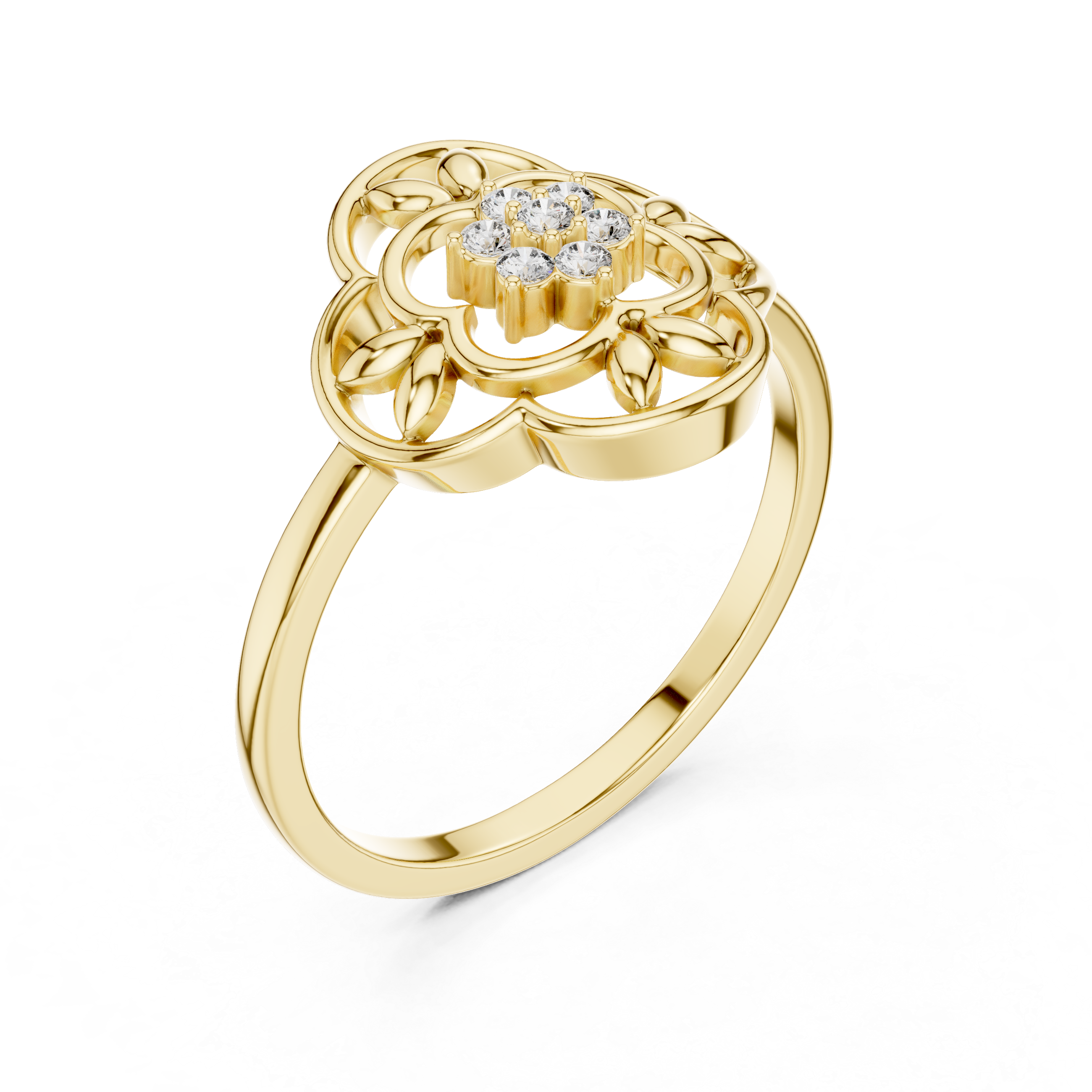 Vintage Floral Diamond Ring with Openwork Petal Motif