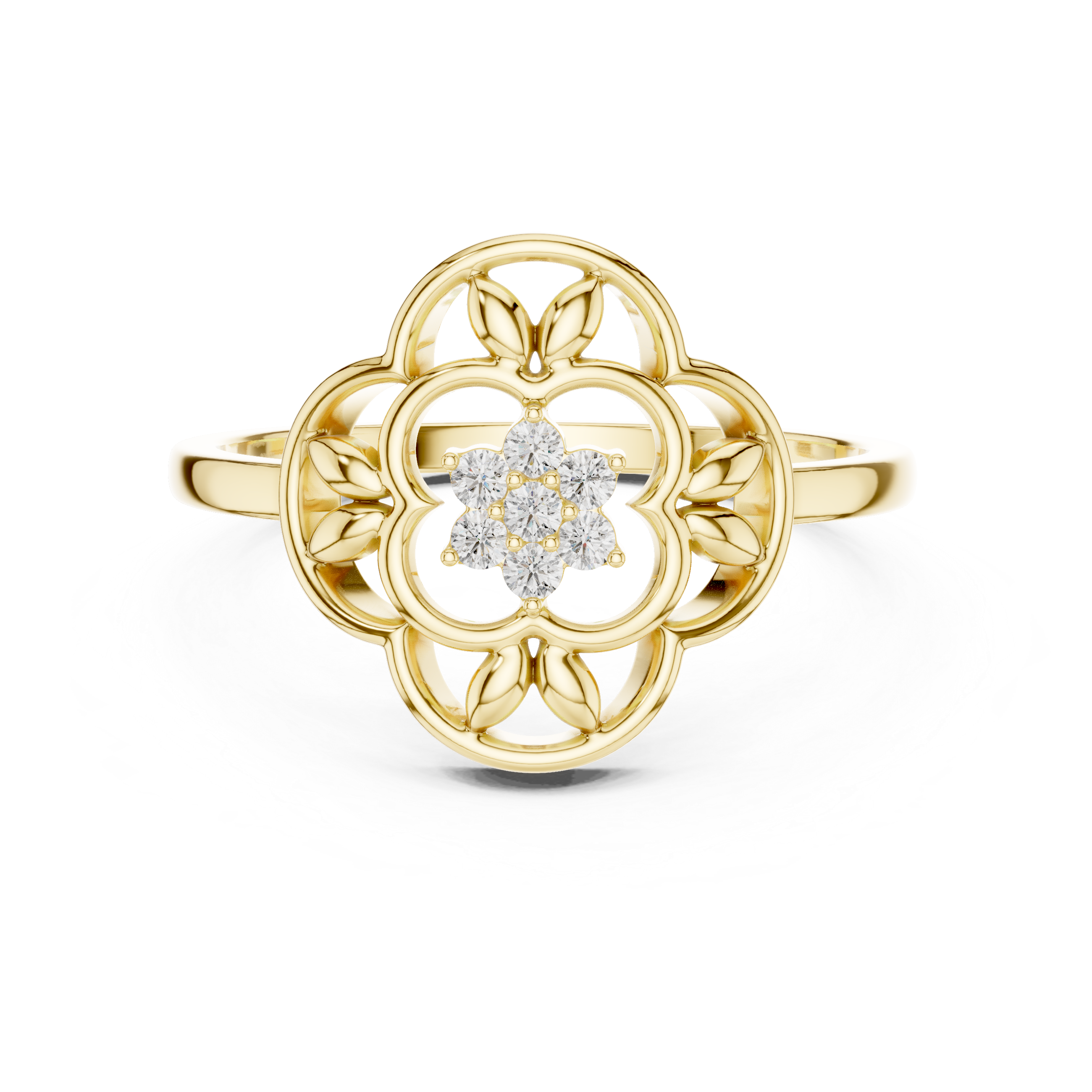 Vintage Floral Diamond Ring with Openwork Petal Motif