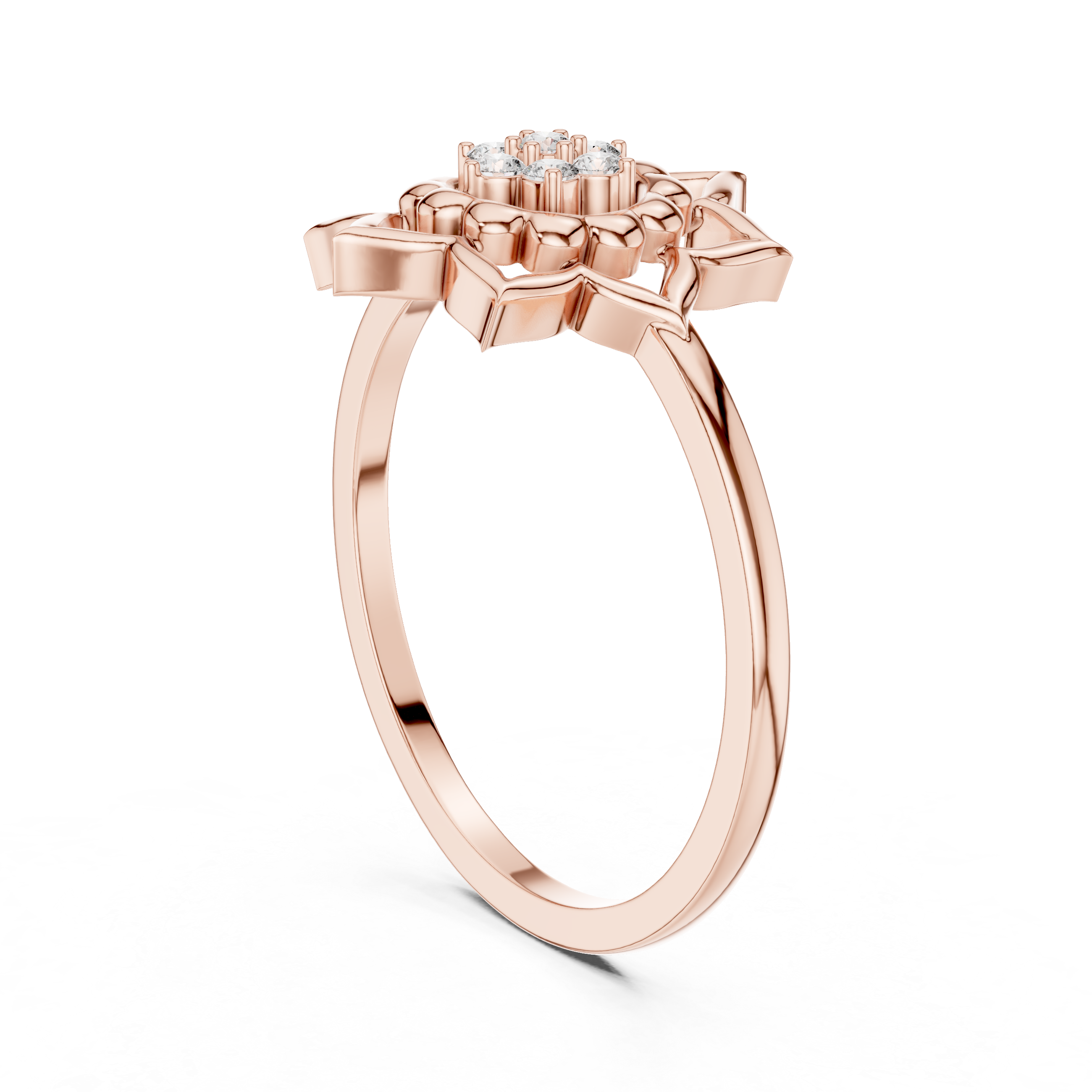 Lotus Flower Diamond Ring with Openwork Mandala Design