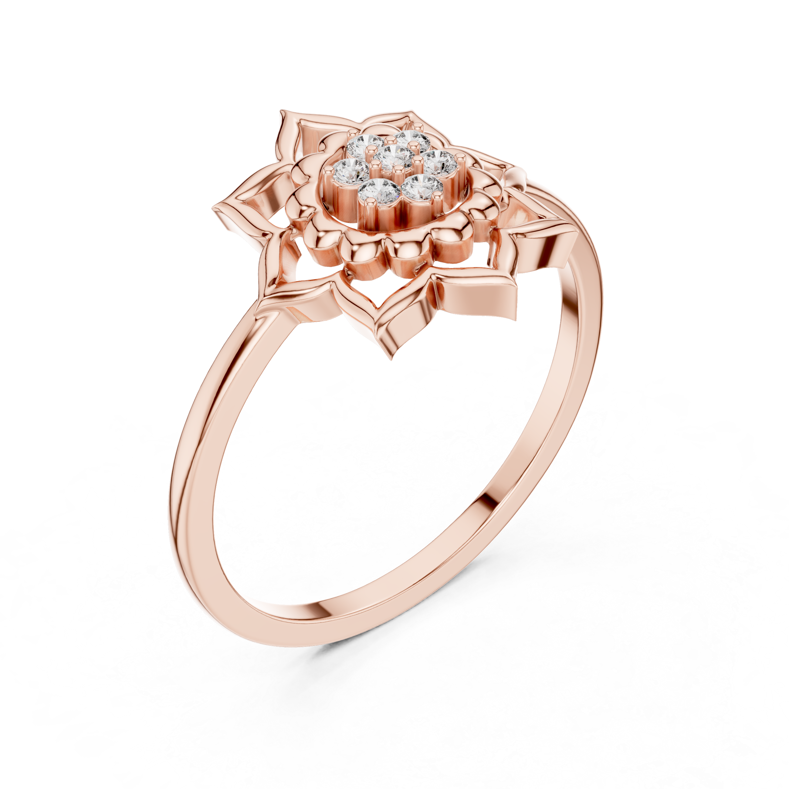 Lotus Flower Diamond Ring with Openwork Mandala Design