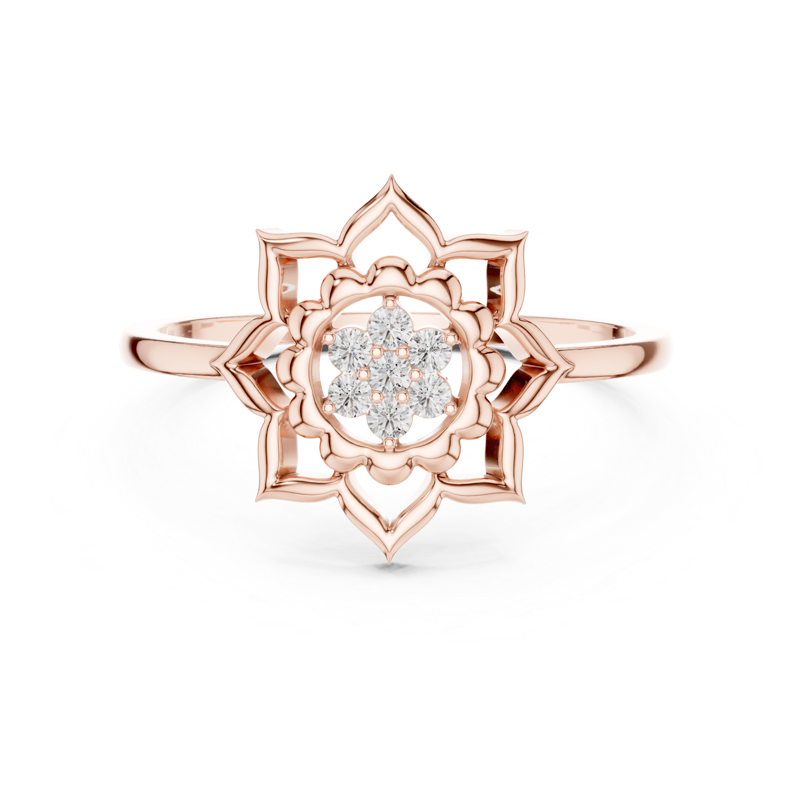 Lotus Flower Diamond Ring with Openwork Mandala Design