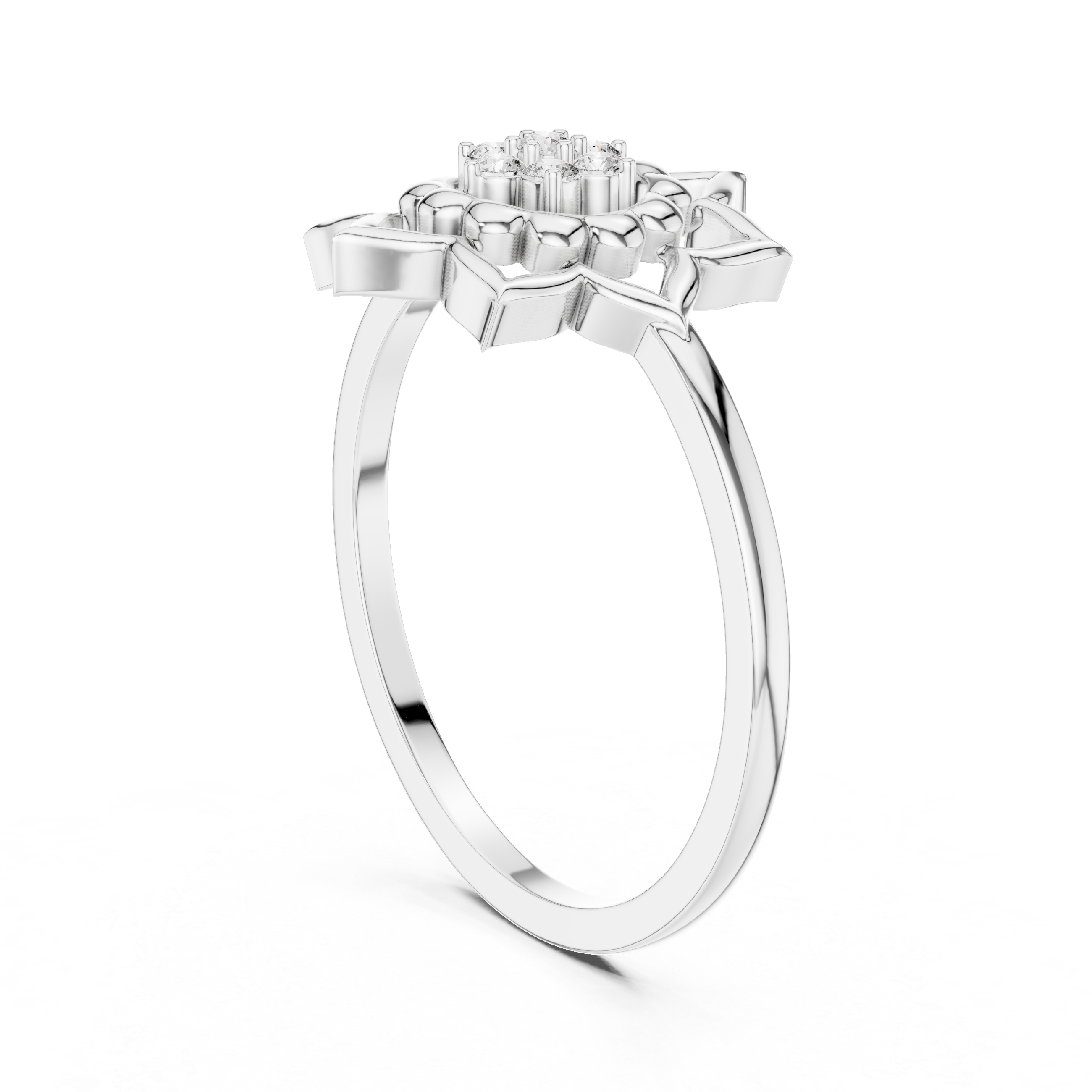 Lotus Flower Diamond Ring with Openwork Mandala Design
