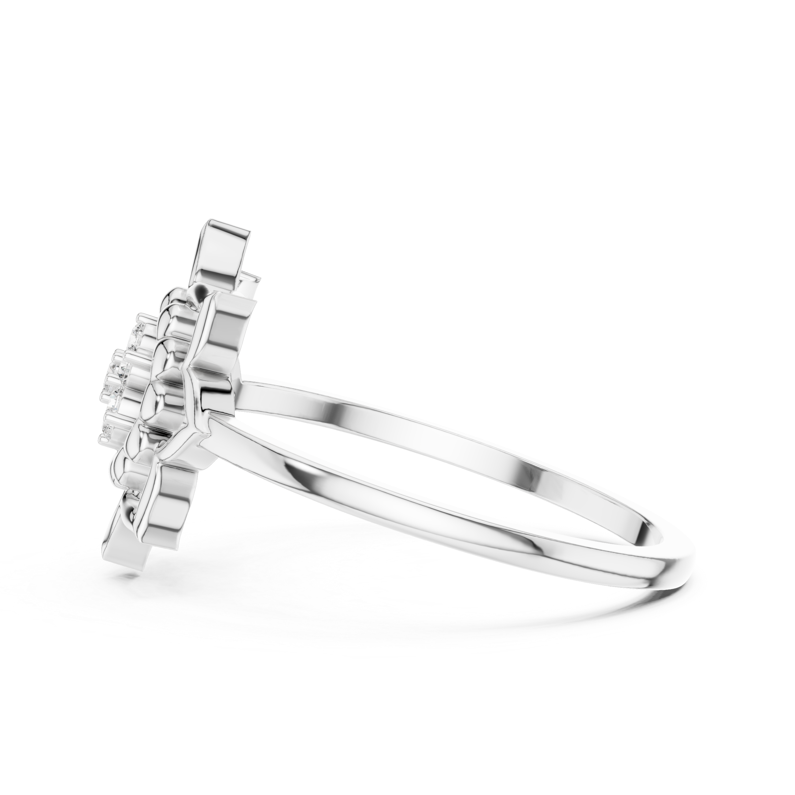 Lotus Flower Diamond Ring with Openwork Mandala Design
