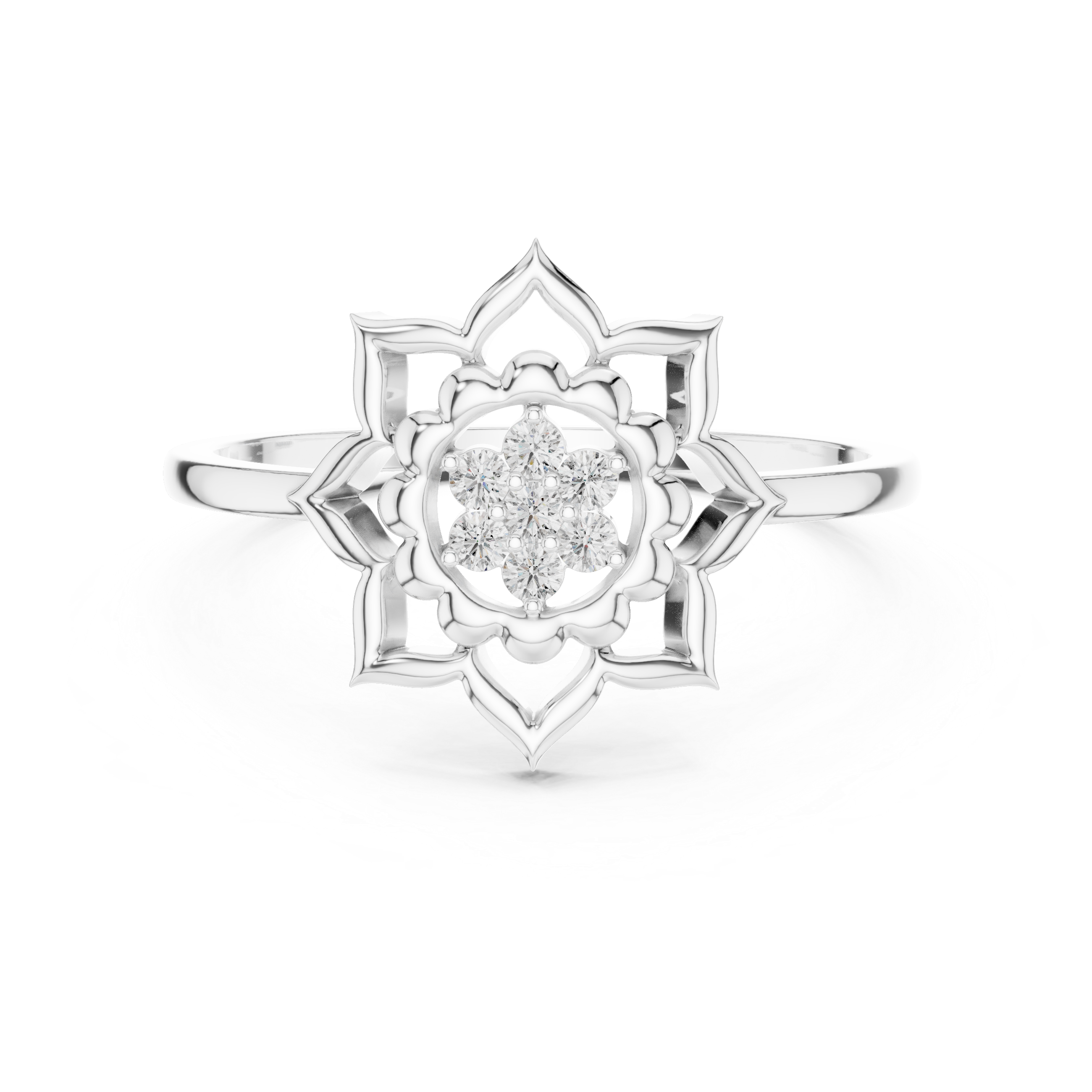 Lotus Flower Diamond Ring with Openwork Mandala Design